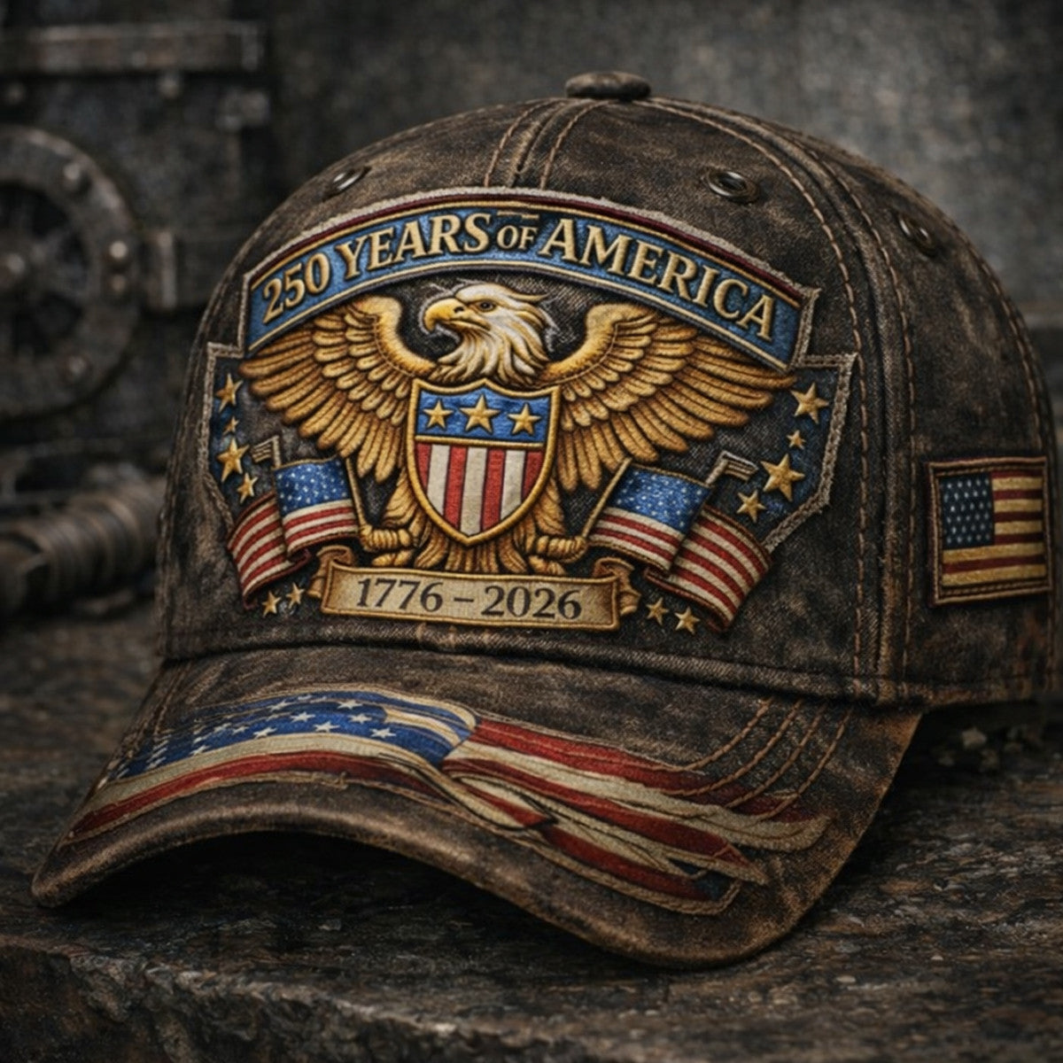 250 Years Of America 1776 2026 American Eagle With USA Flag Printed Cap Patriotic Independence Day Father Day Gift for Dad