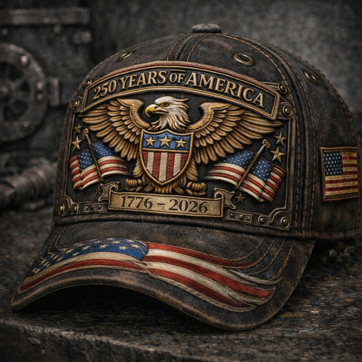 250 Years Of America 1776 2026 Eagle Shield With USA Flags Printed Cap Patriotic American Independence Father Day Gift for Dad