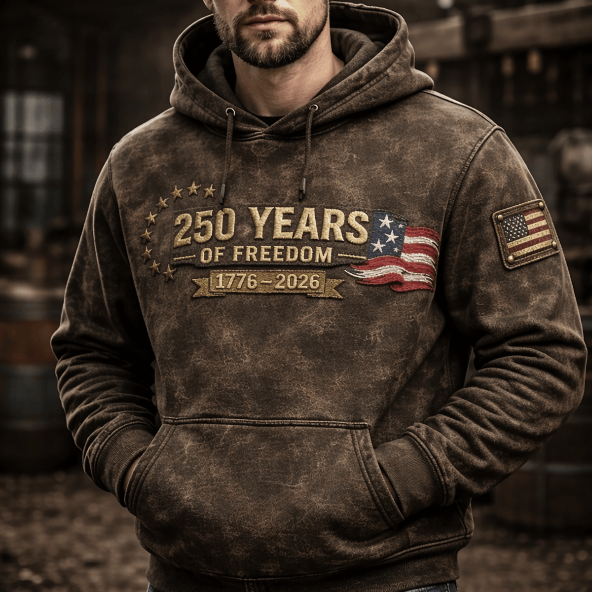 250 Years Of Freedom 1776 2026 US Flag Printed Hoodie Father Day Gift Patriotic Dad Hoodie Freedom Anniversary Design For Men