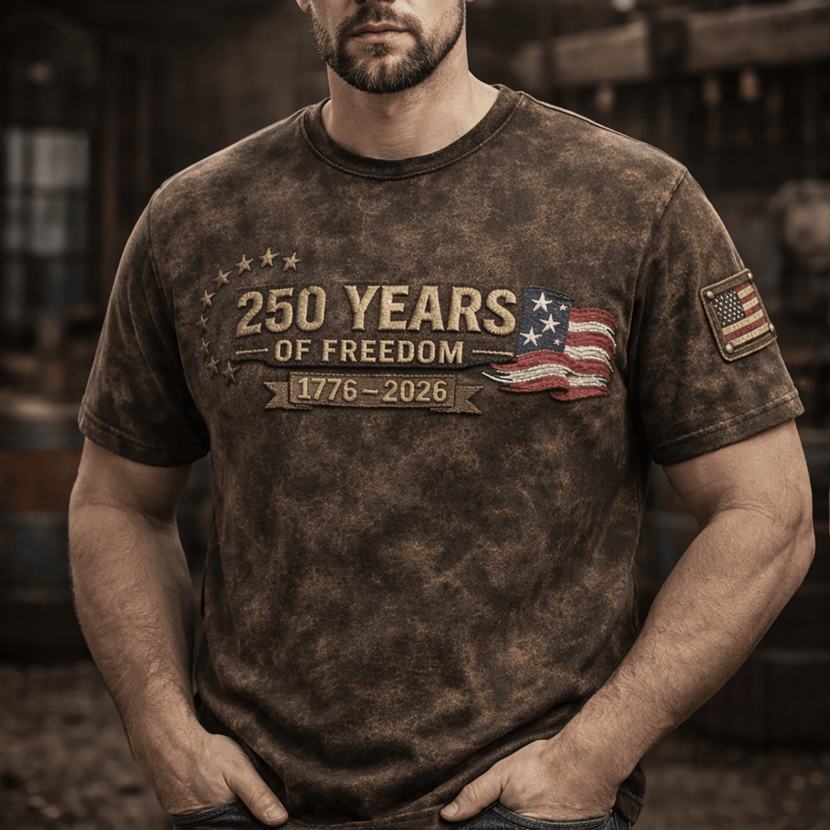 250 Years Of Freedom 1776 2026 US Flag Printed T Shirt Father Day Gift Patriotic Dad Tee Freedom Anniversary Design For Men