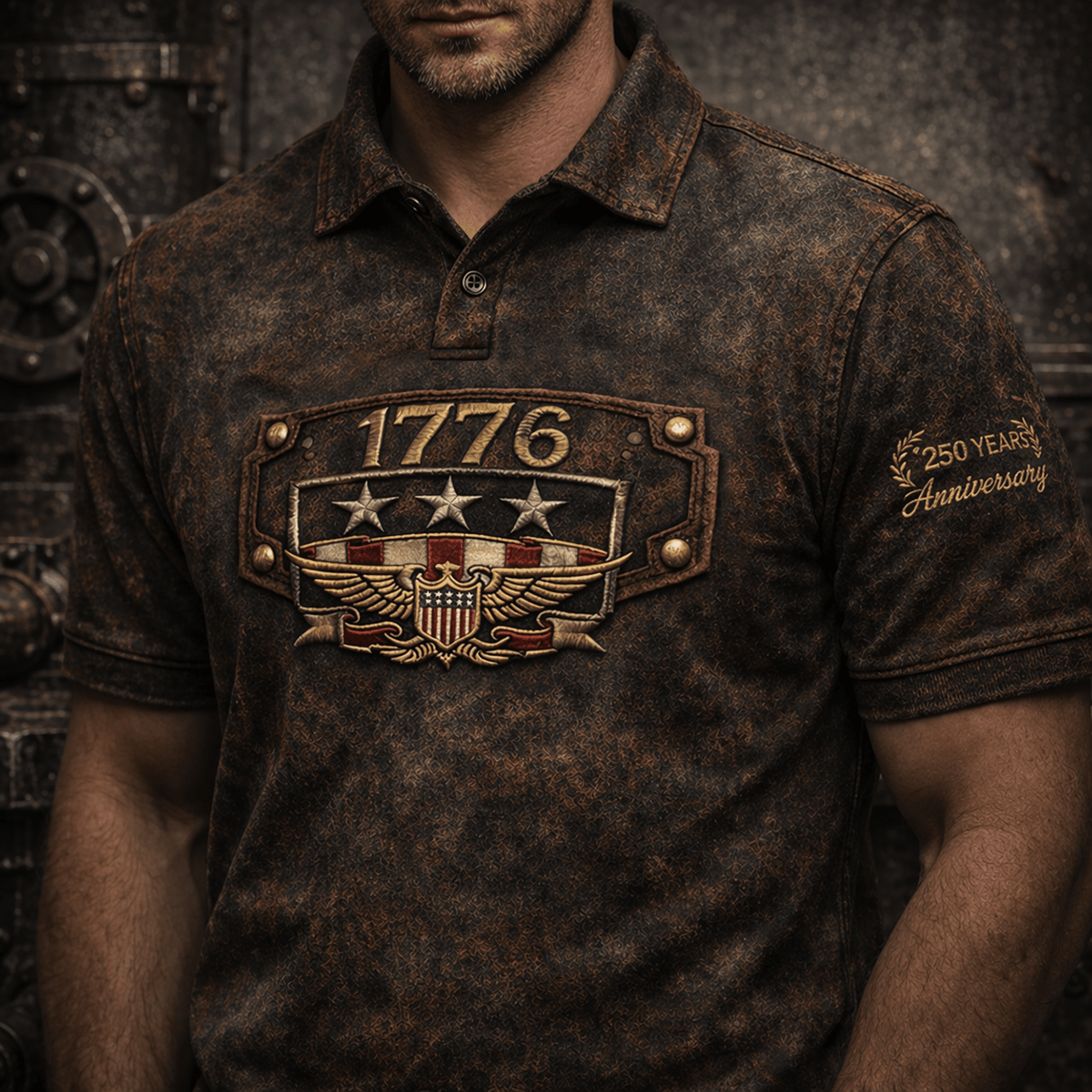 1776 Eagle USA Flag Printed Polo Shirt 250 Years Anniversary Design Vintage Style Father Day Gift Patriotic American