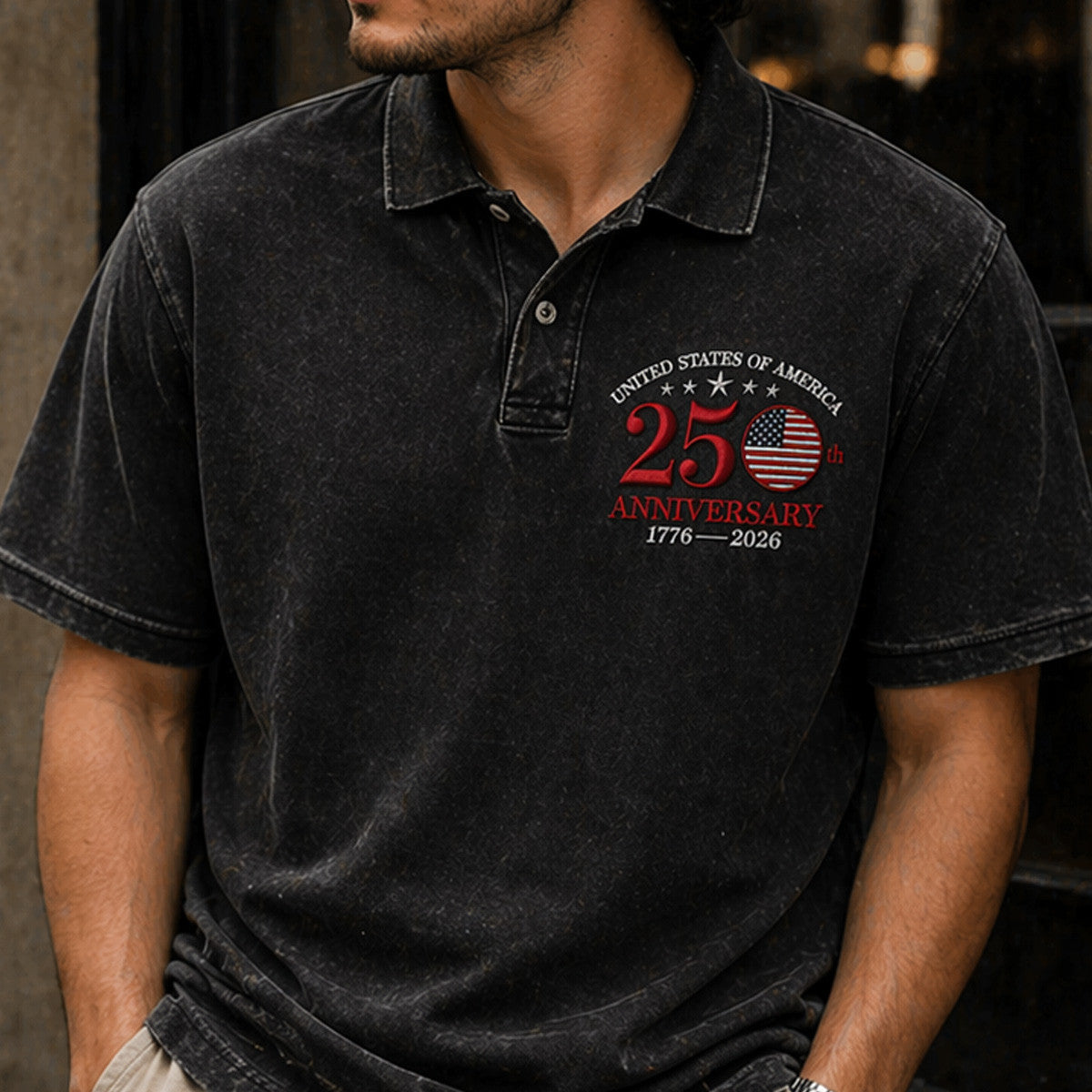 USA 250th Anniversary 1776 2026 Printed Polo Shirt American Flag Patriotic Graphic Vintage Style Independence Day Father’s Day Gift