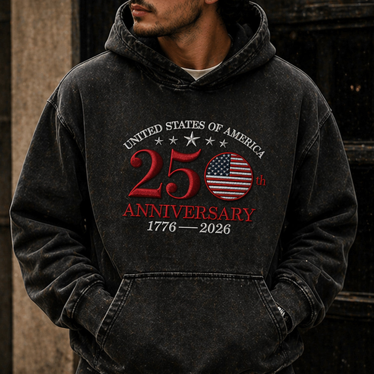 USA 250th Anniversary 1776 2026 Printed Hoodie American Flag Patriotic Graphic Vintage Style Independence Day Father’s Day Gift