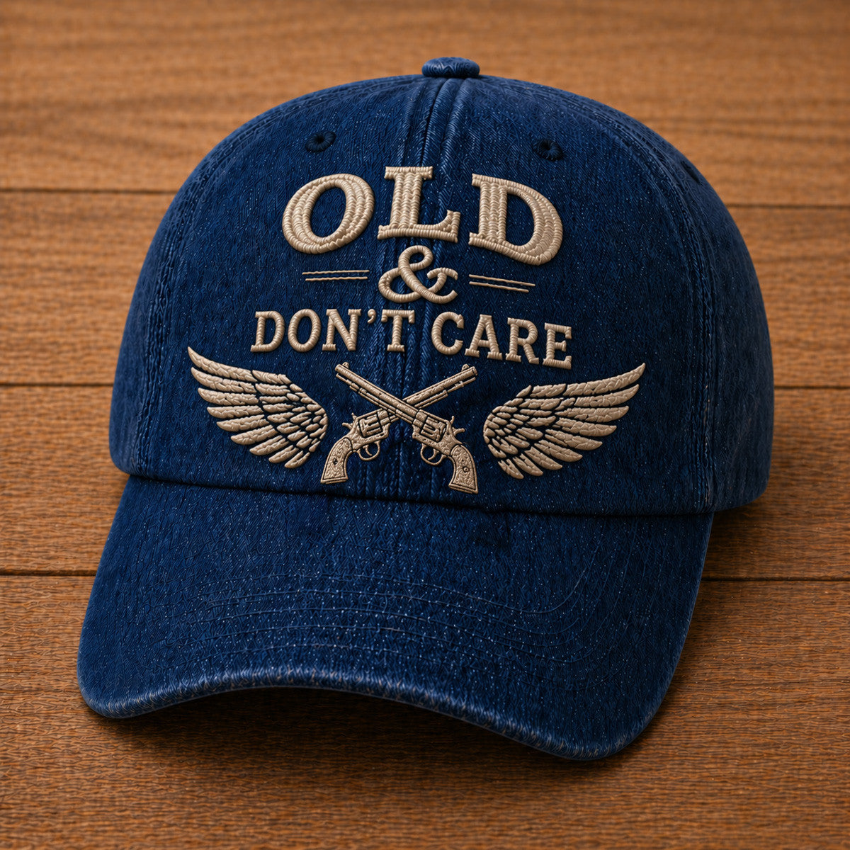 Old And Don’t Care Guns Wing Printed Hat Skull Revolver Design Father’s Day Gift For Dad Bold Biker Style Cap