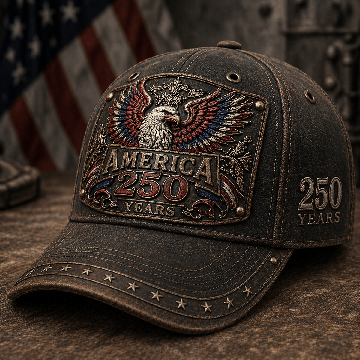 America 250 Years Eagle USA Flag Printed Hat Vintage Style 1776 2026 Anniversary Patriotic Gift Idea Father’s Day Cap