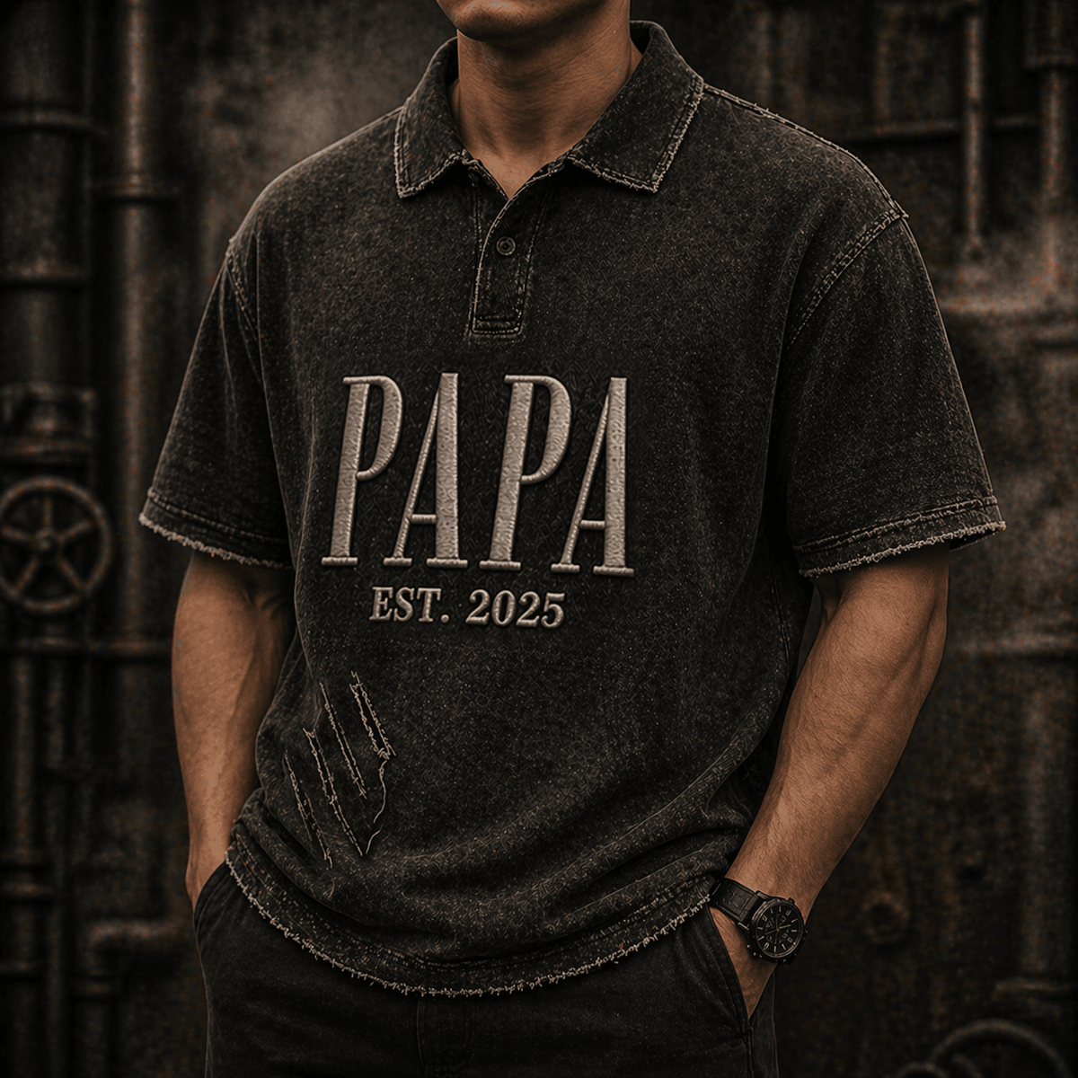 Papa Est Custom Year Printed Polo Shirt New Dad Gift First Father’s Day Personalized Gift Idea Est Year Design