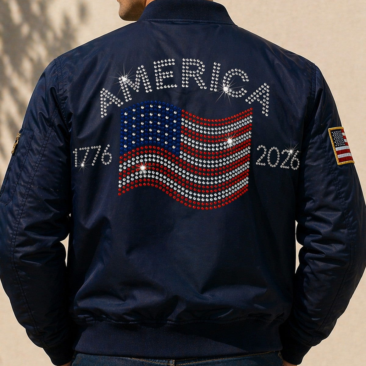 America 1776 2026 USA Flag Printed Bomber Jacket Patriotic Jacket for Dad Father Day Gift Idea USA Flag Graphic Bomber
