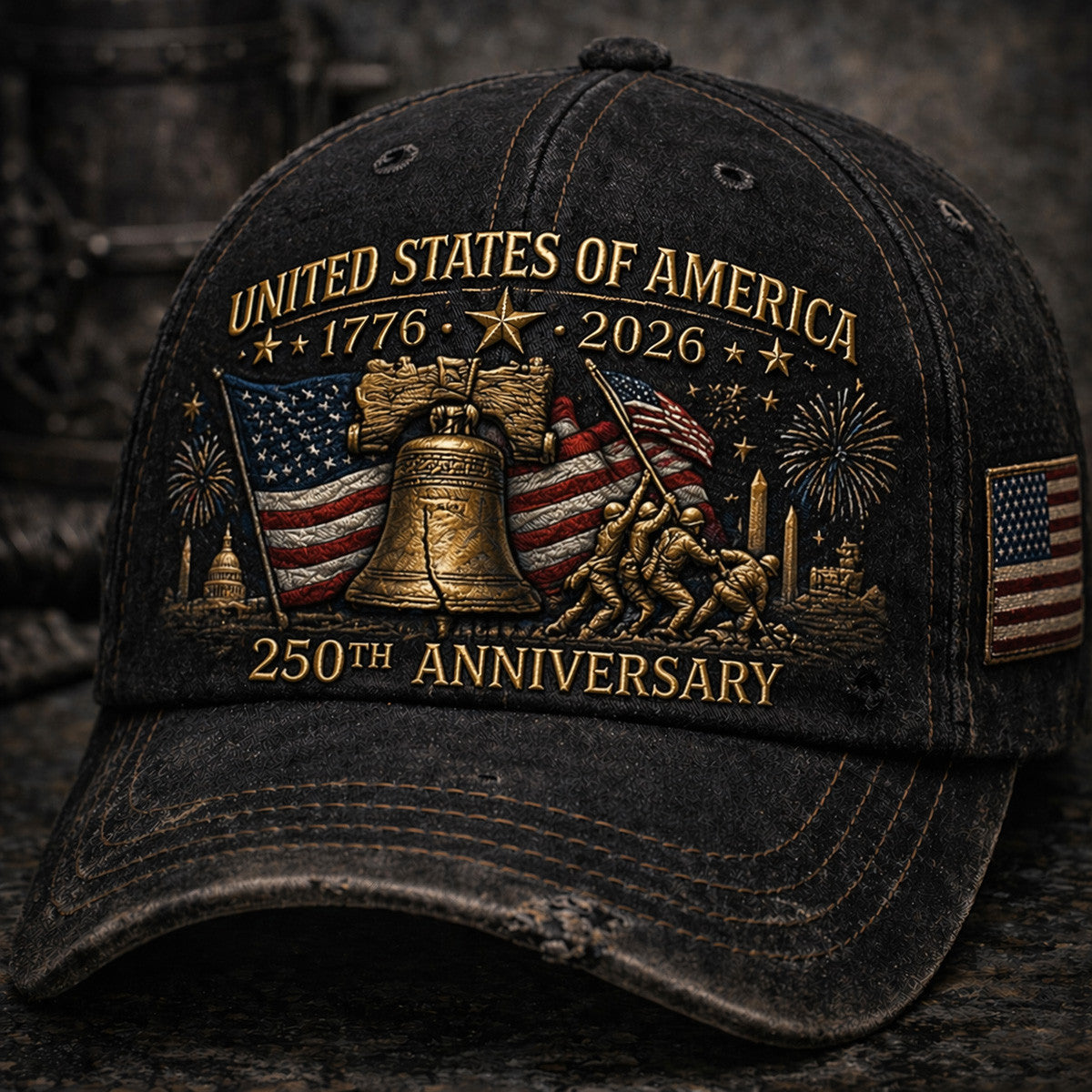 United States of America 1776 2026 Liberty Bell Soldier USA Flag Printed Cap Father Day Gift 250th Anniversary Patriotic Hat