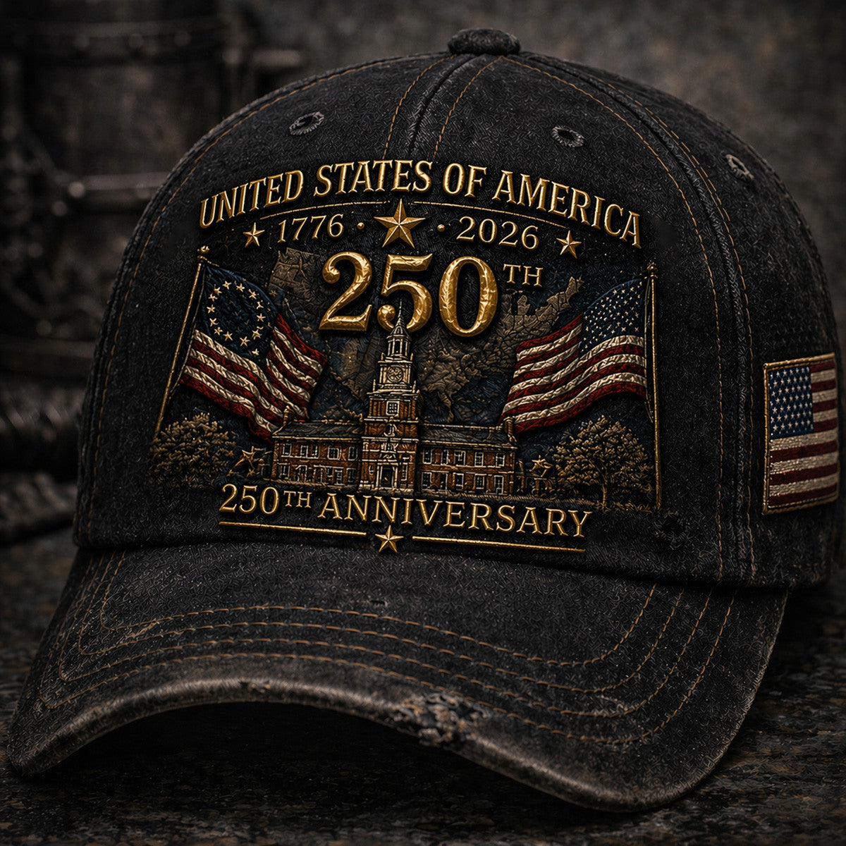 United States of America 1776 2026 Independence Hall USA Flag Printed Cap Father Day Gift 250th Anniversary Patriotic Hat