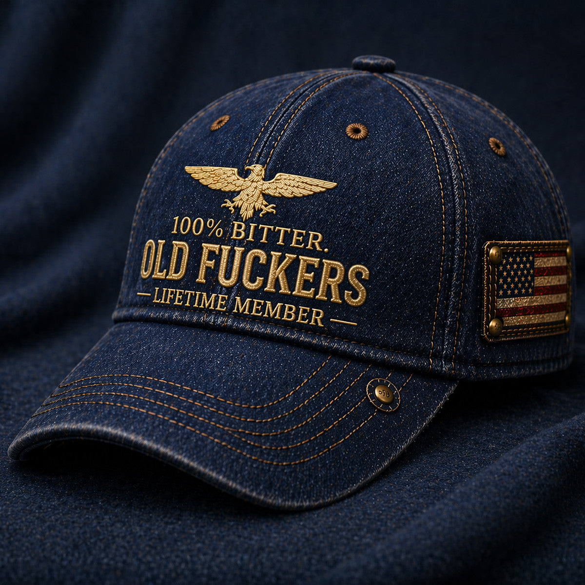Old Fuckers Lifetime Member Eagle USA Flag Printed Cap Funny Quote Father Day Gift for Dad Patriotic Hat