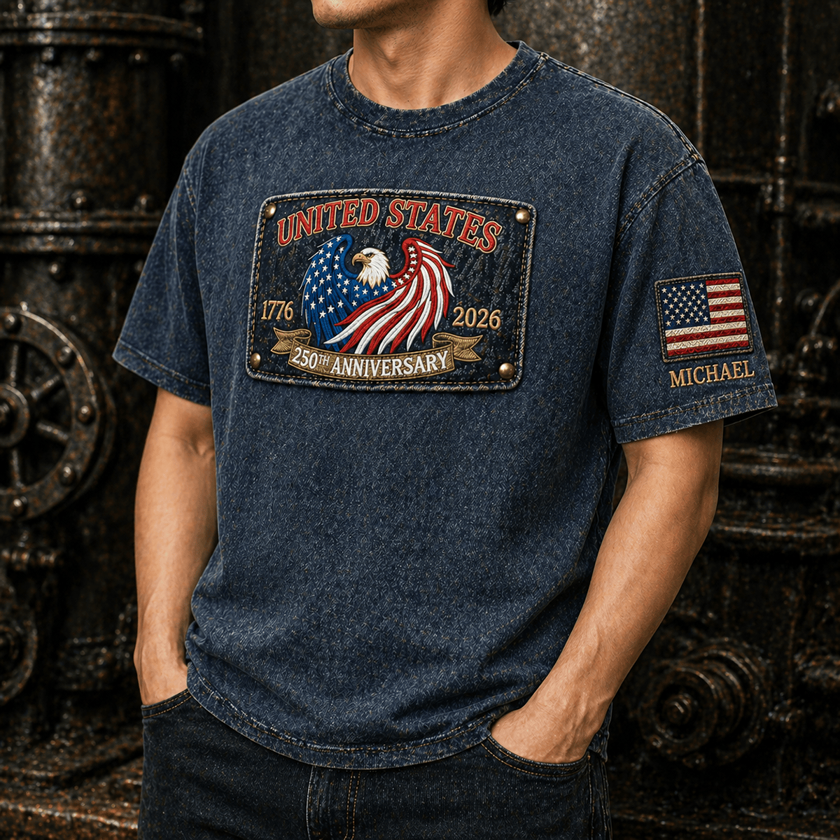 Custom Name United States 250th Anniversary 1776 2026 Printed T Shirt Patriotic American Flag Shirt USA Independence Day
