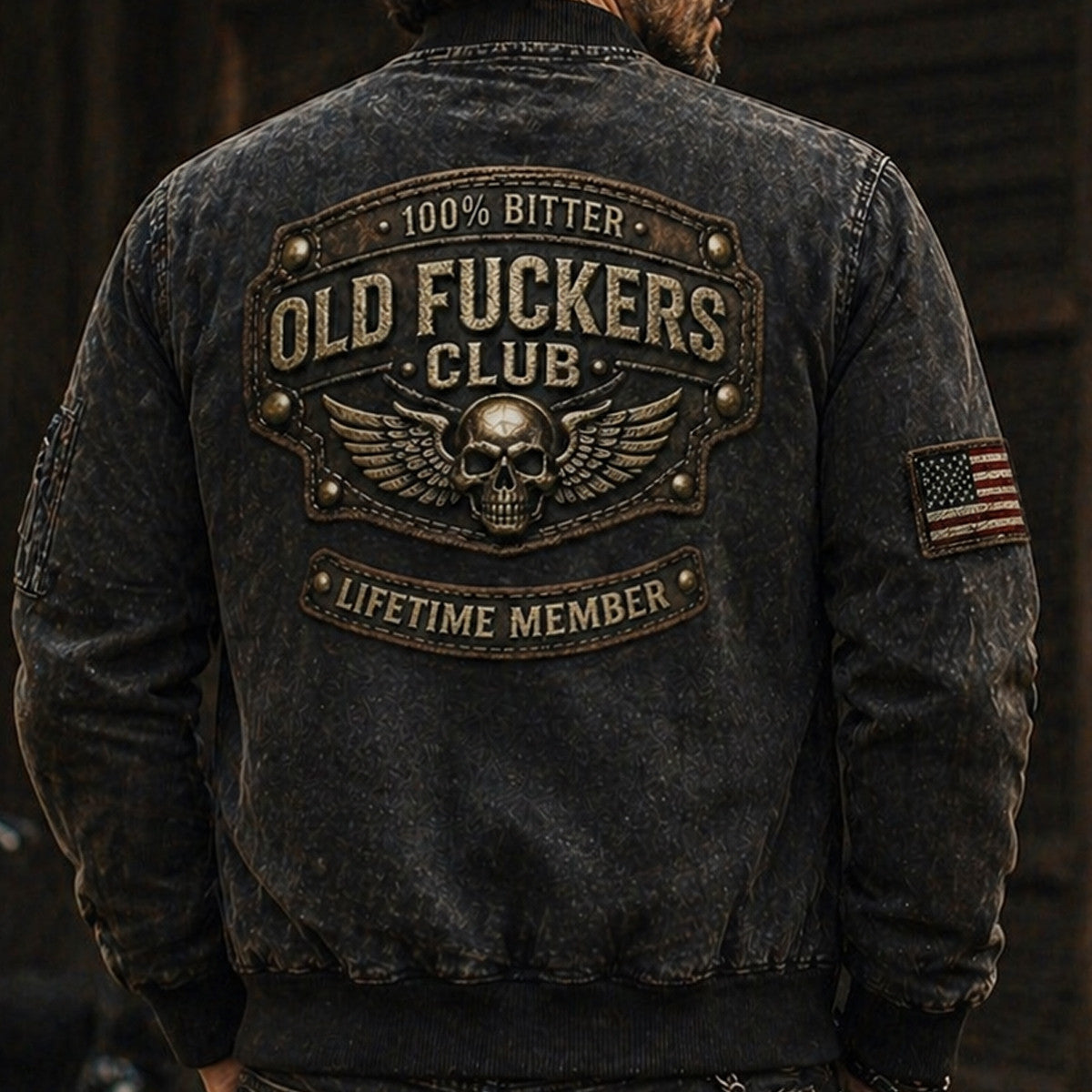 Old Fuckers Club Lifetime Member Printed Bomber Jacket Funny Jacket for Men Father’s Day Gift for Dad Funny Dad Gift