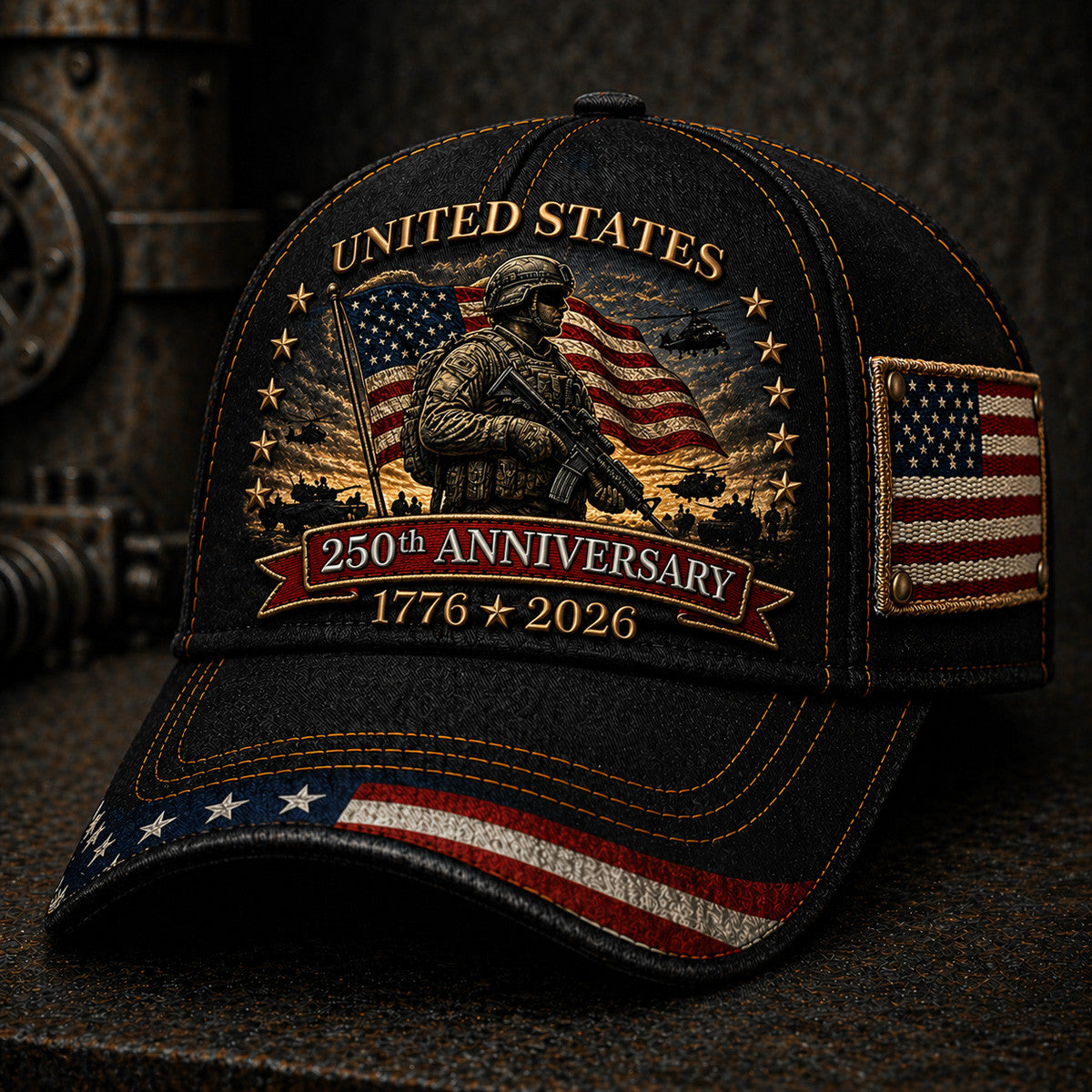 United States 250th Anniversary Printed Hat Military Soldier American Flag Hat Patriotic Gift for Men USA Baseball Cap