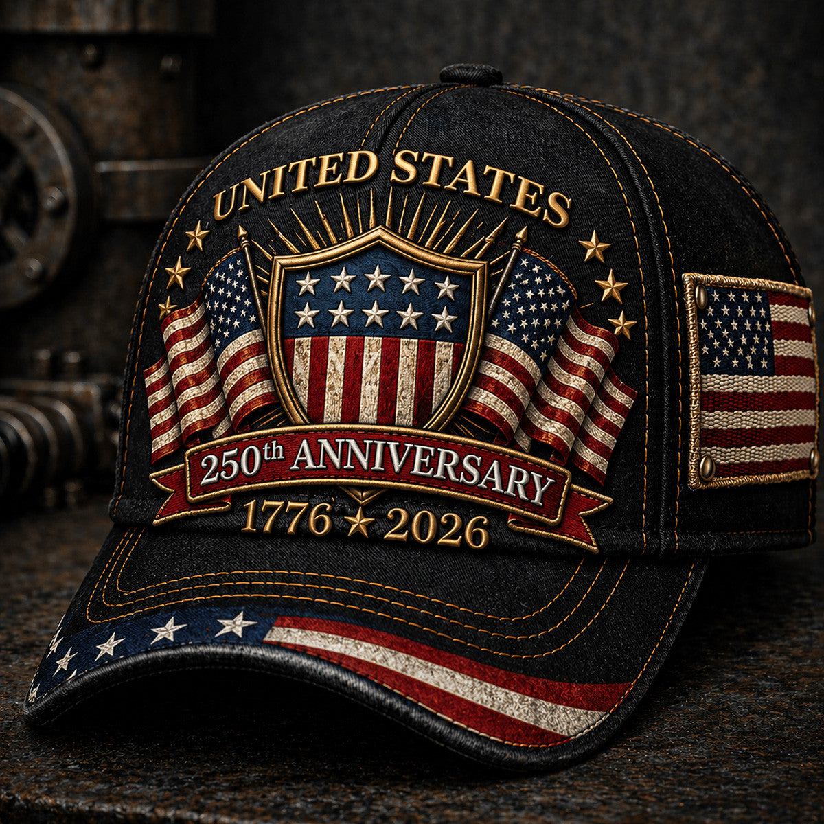United States 250th Anniversary Printed Hat American Flag Shield Patriotic Hat Independence Day Gift for Men USA Cap