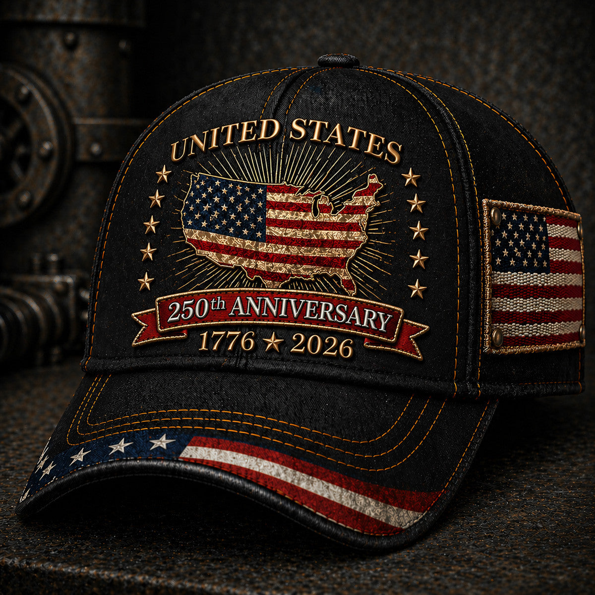 United States 250th Anniversary Printed Hat USA Map American Flag Hat Patriotic Independence Day Gift for Men Baseball Cap