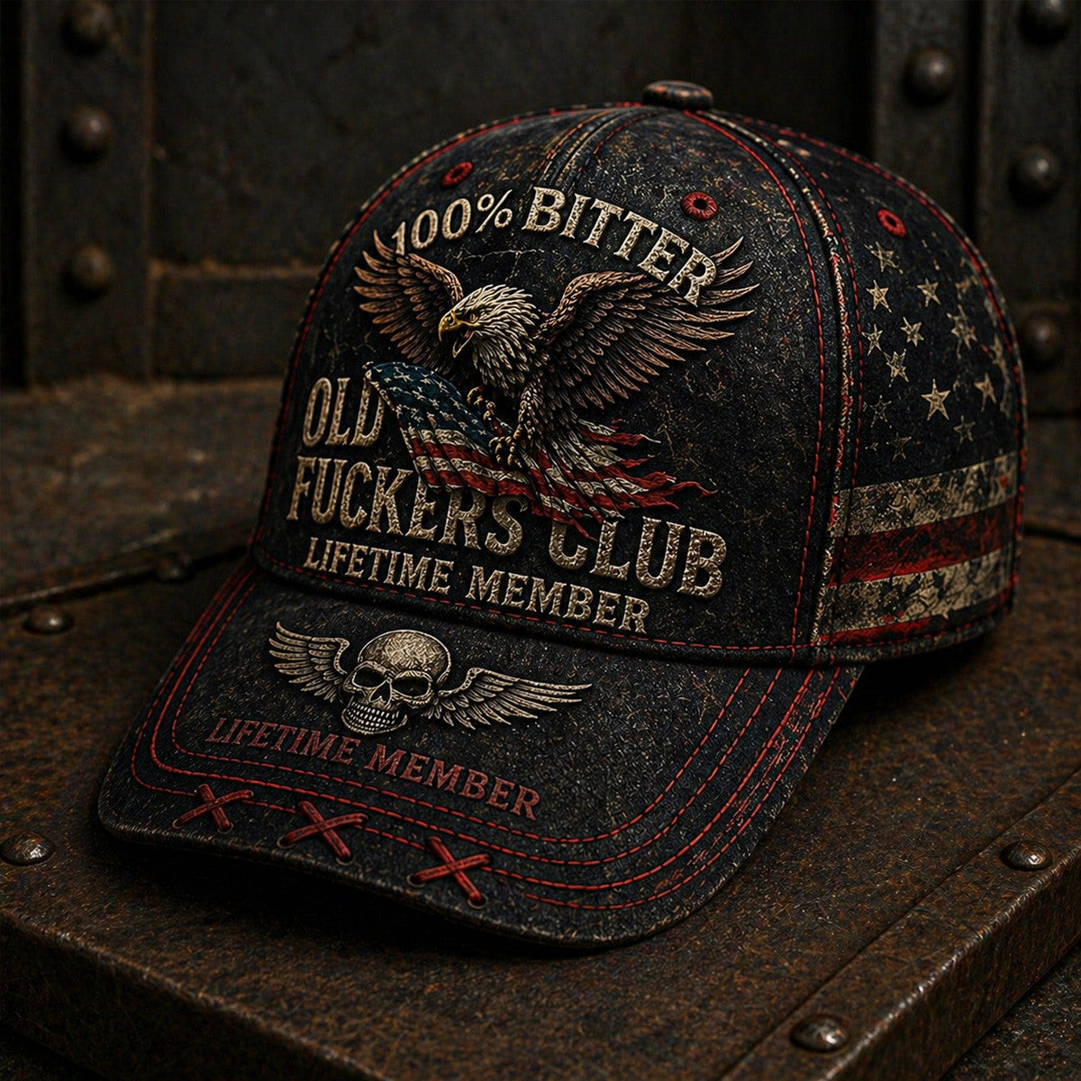 Old Fuckers Club Lifetime Member Printed Hat Funny Hat for Men Father’s Day Gift for Dad Patriotic USA Flag Baseball Cap