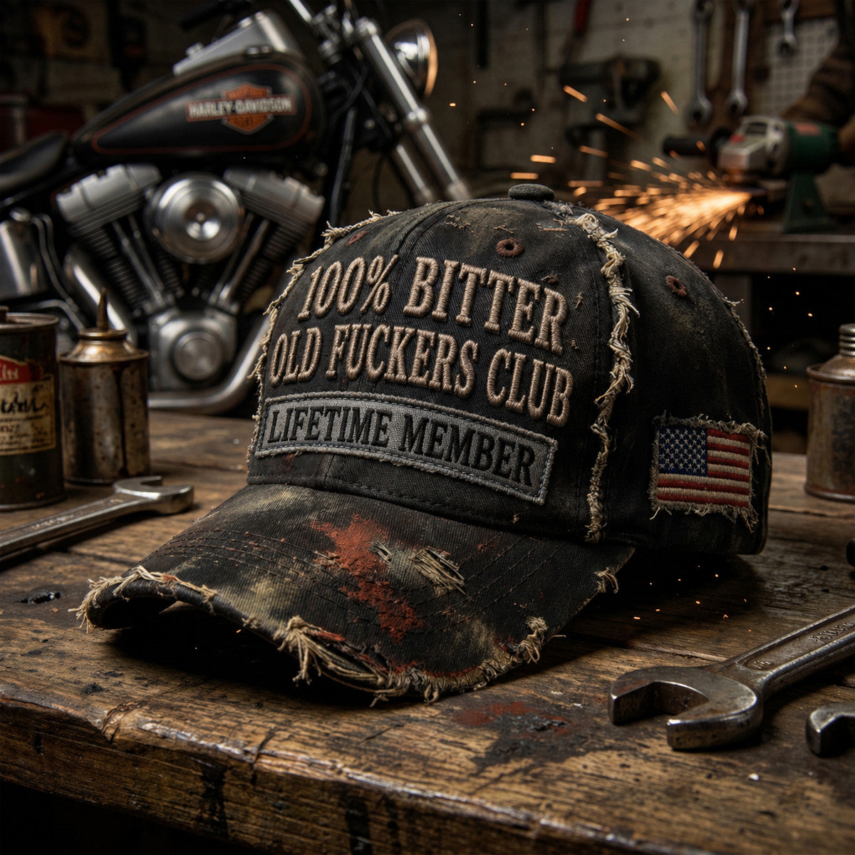 Biker Printed Cap for Men, Bitter Old Club Hat, Father's Day Gift for Dad Grandpa, Vintage Motorcycle Trucker Hat Vintage Dad Hat