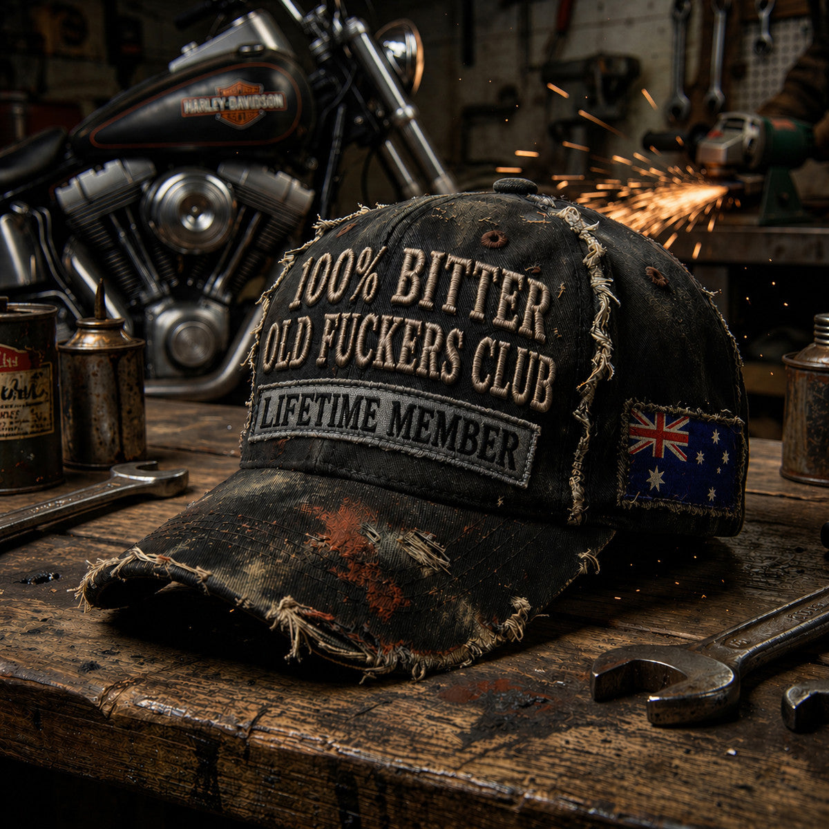 Australia Biker Printed Cap for Men, Bitter Old Club Hat, Father's Day Gift for Dad Grandpa, Motorcycle Trucker Hat Birthday Gift