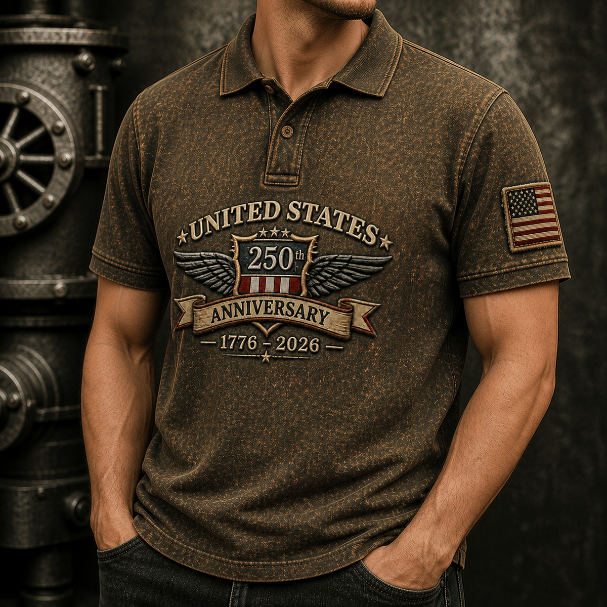 United States 250th Anniversary Printed Polo Shirt, 1776-2026 Patriotic Top, Father’s Day Gift for Dad Grandpa, USA Freedom Gift