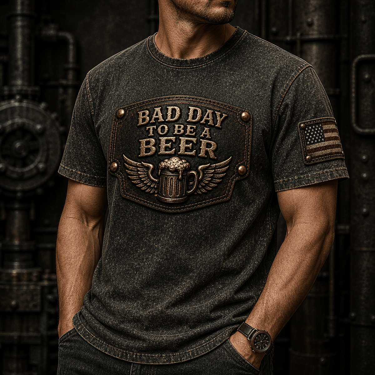 Bad Day To Be A Beer Printed T-Shirt, Funny Beer Gift for Men, Father's Day Gift for Dad Grandpa, Vintage Patriotic Tee