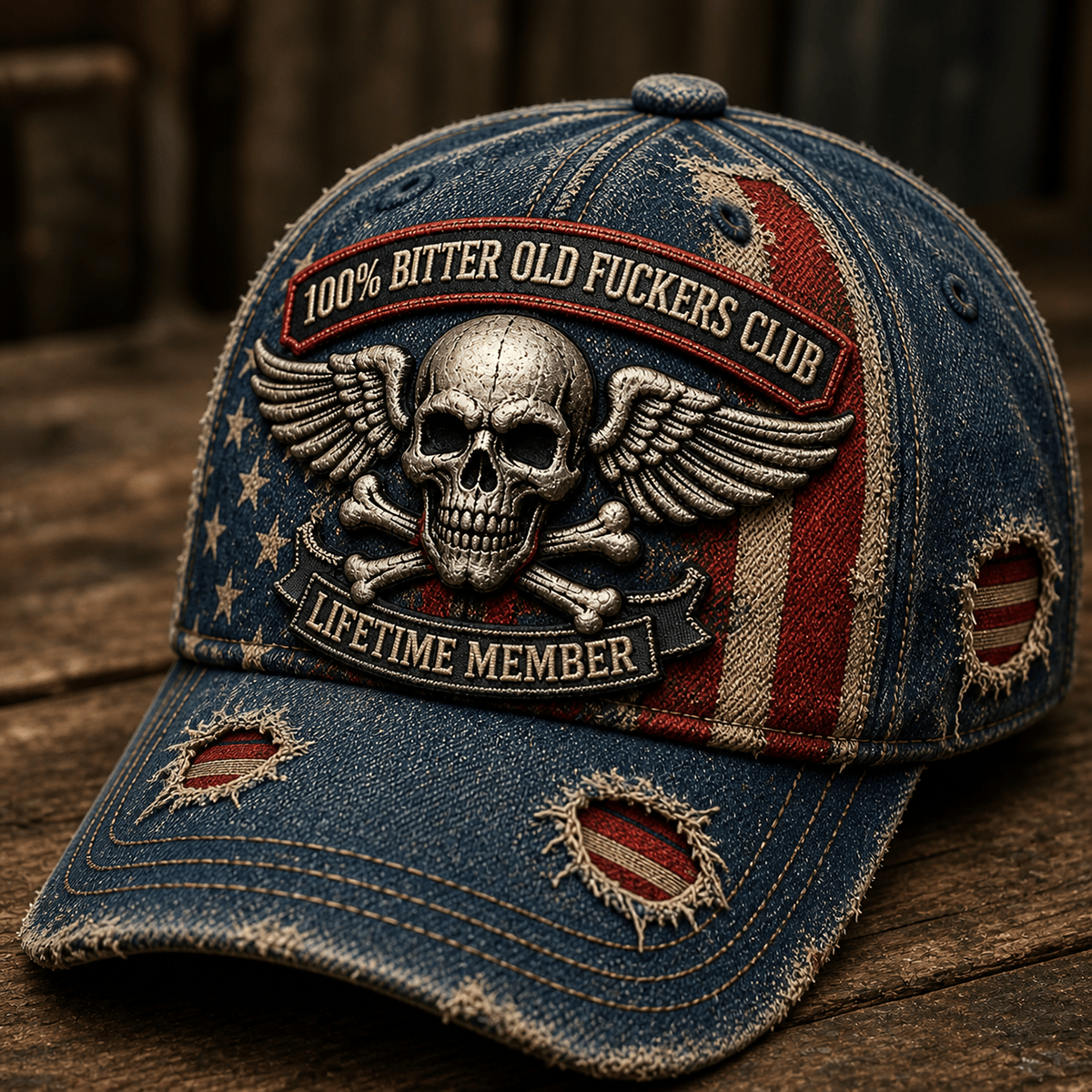 Bitter Old Fuckers Club Printed Cap, Skull Wing Hat for Men, Father’s Day Gift for Dad Grandpa, Patriotic Vintage Baseball Cap