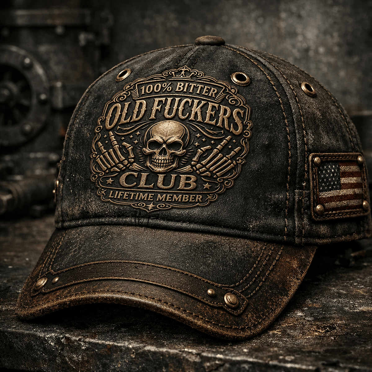 Bitter Old Fuckers Club Printed Cap, Skull Hat for Men, Father's Day Gift for Dad Grandpa, Patriotic Vintage Baseball Cap