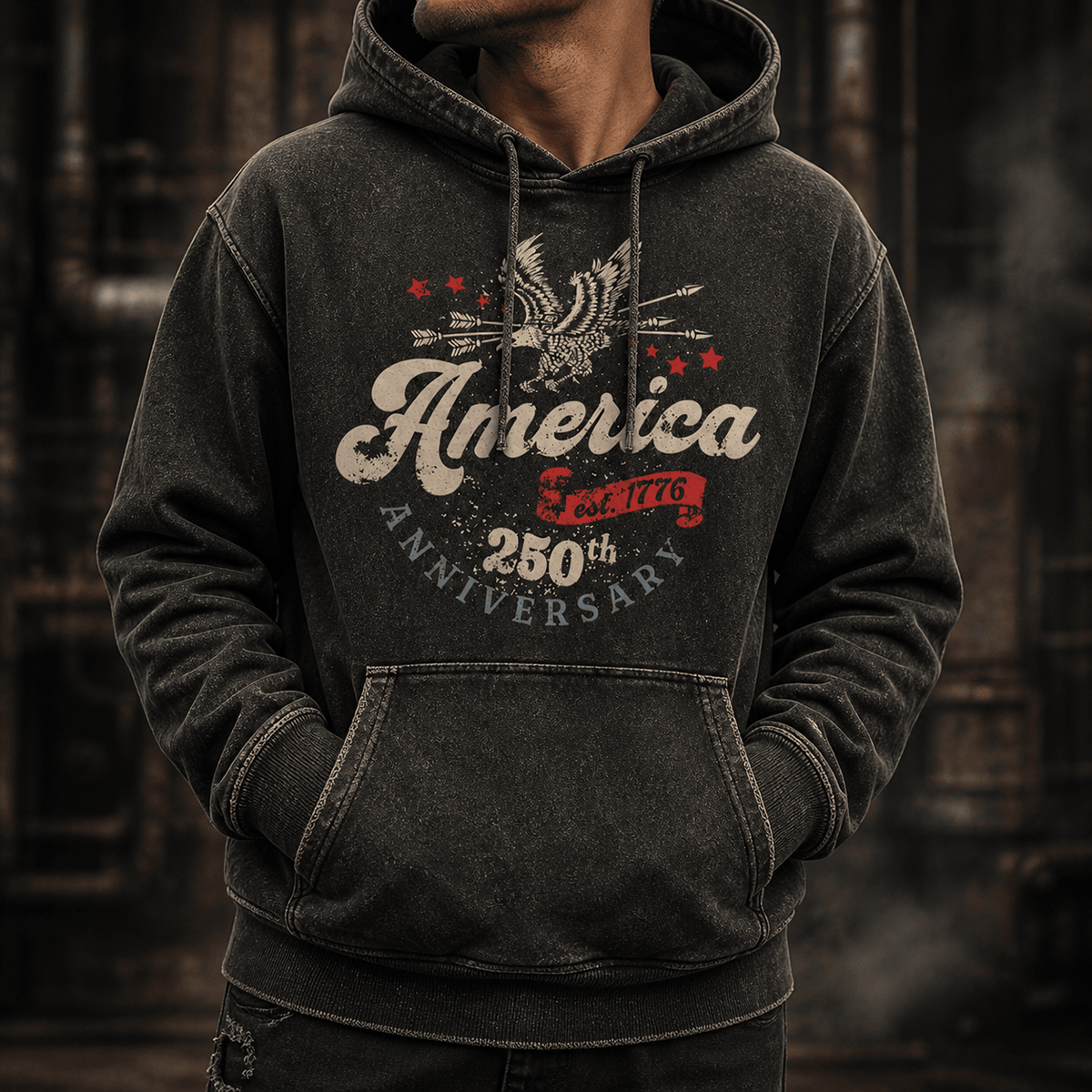 America 250th Anniversary Printed Hoodie, Est 1776 Eagle Design for Men, Father's Day Gift for Dad Grandpa, Patriotic Hoodie
