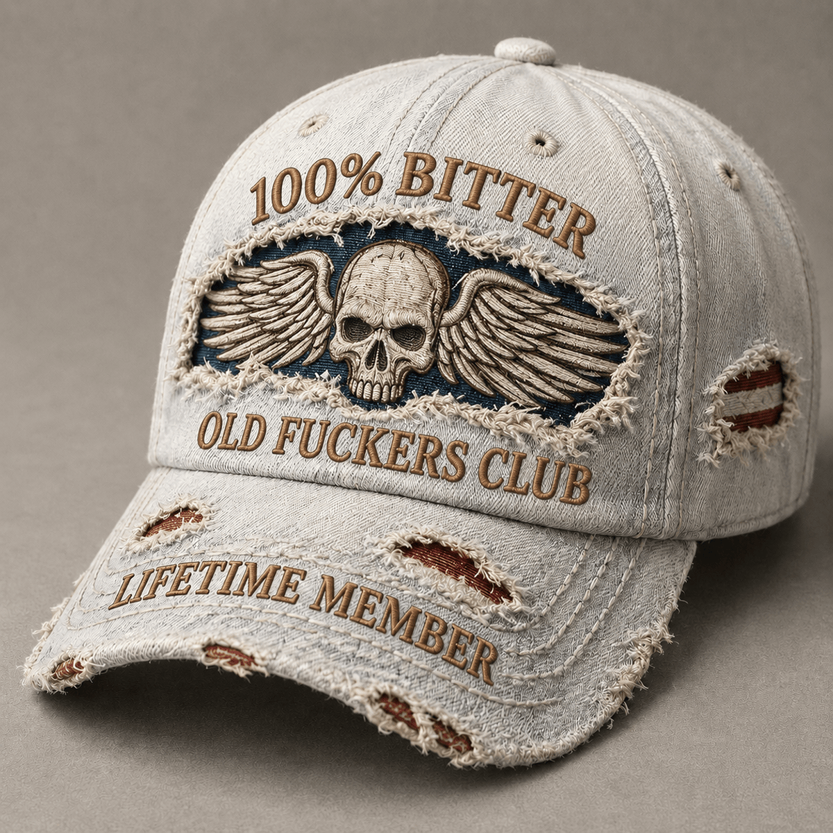 Bitter Old Guys Club Printed Cap, Winged Skull Hat, Father’s Day Gift for Dad Grandpa, Vintage Humor Baseball Cap