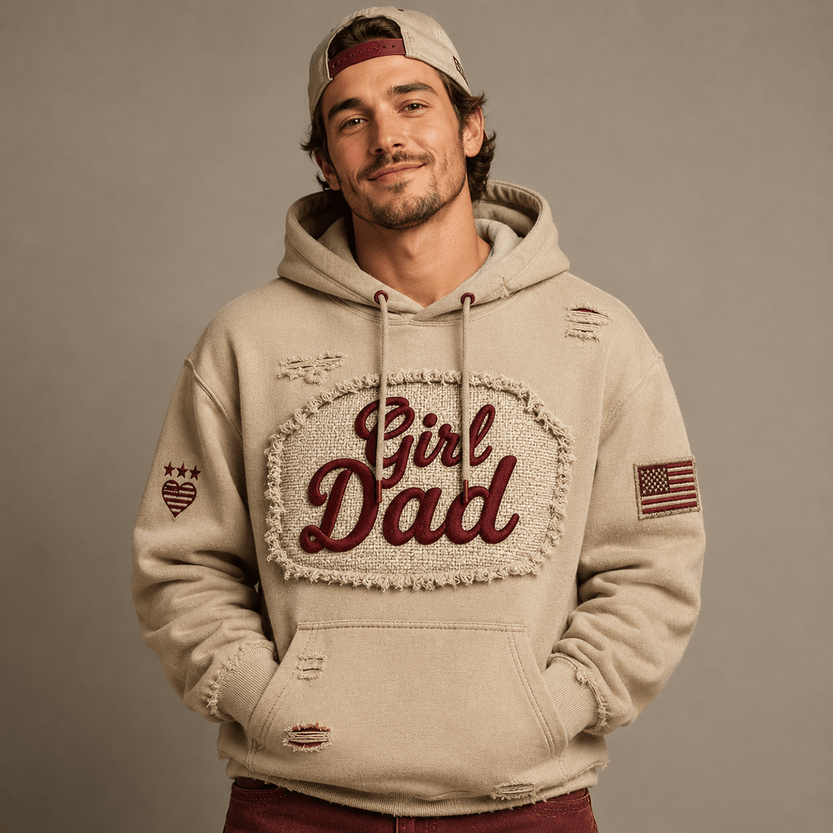 Girl Dad Printed Hoodie, Proud Daughter Dad Gift, Father’s Day Gift for Dad, Vintage Patriotic Pullover for Men