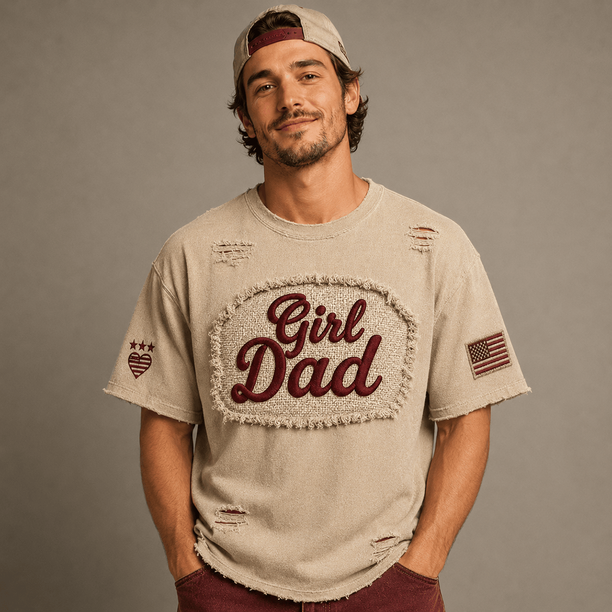 Girl Dad Printed T-Shirt, Proud Dad Gift from Daughter, Father’s Day Gift for Dad, Vintage Patriotic Tee for Men