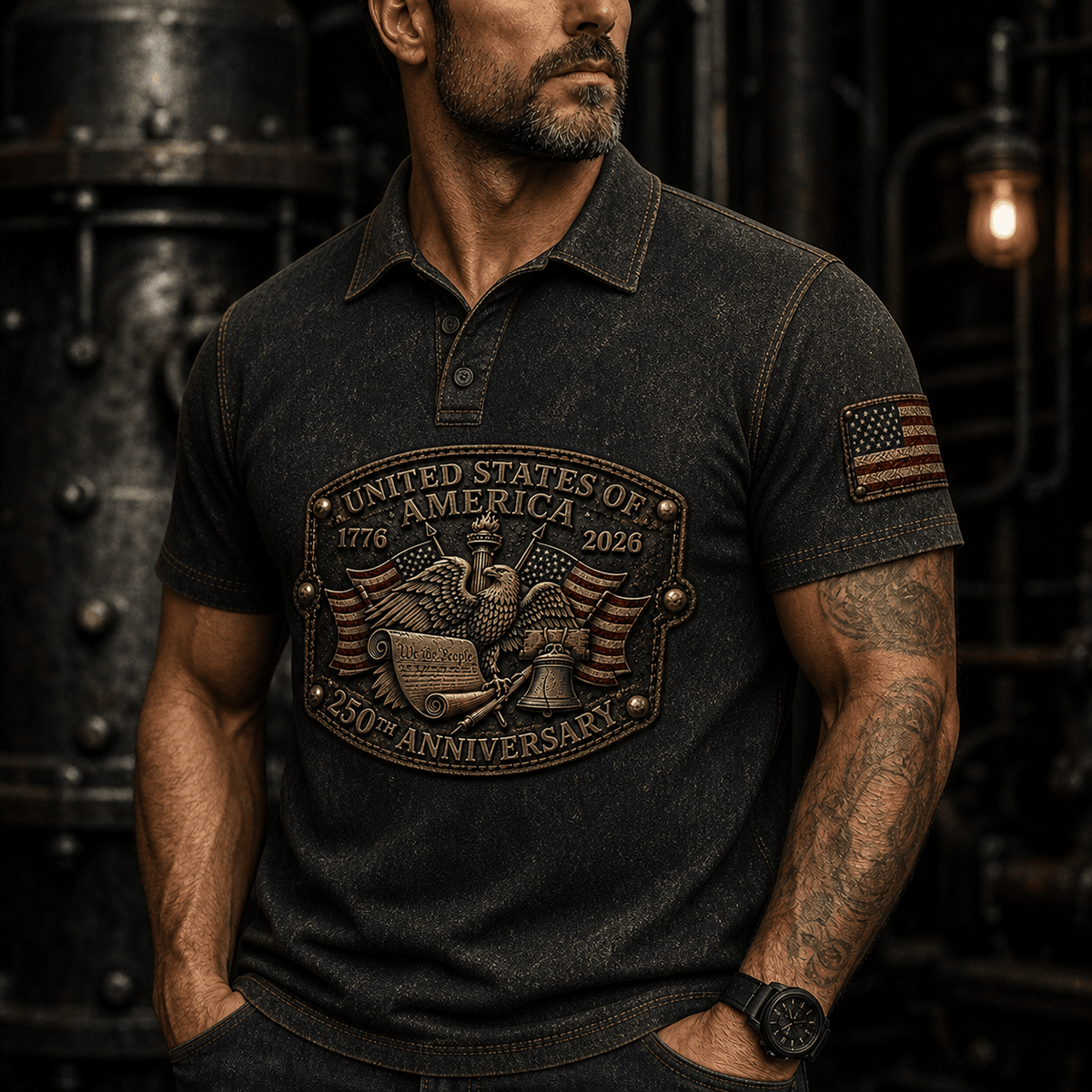 United States 250th Anniversary Printed Polo Shirt, Eagle Liberty Bell Design, Father’s Day Gift for Dad, 1776-2026 Patriot Top