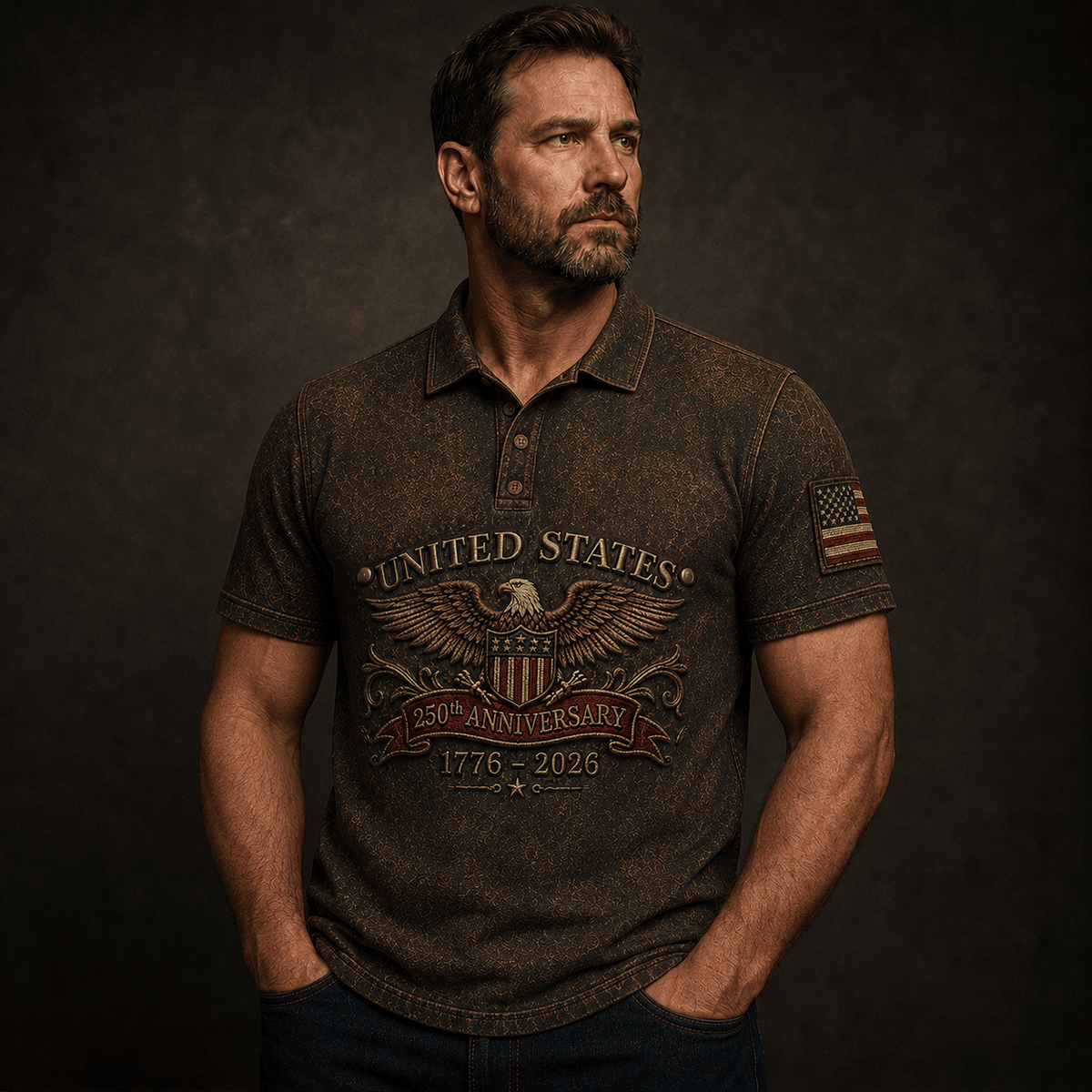 United States Eagle Printed Polo Shirt, 250th Anniversary 1776-2026 Design, Father’s Day Gift for Dad, Freedom Honor Legacy