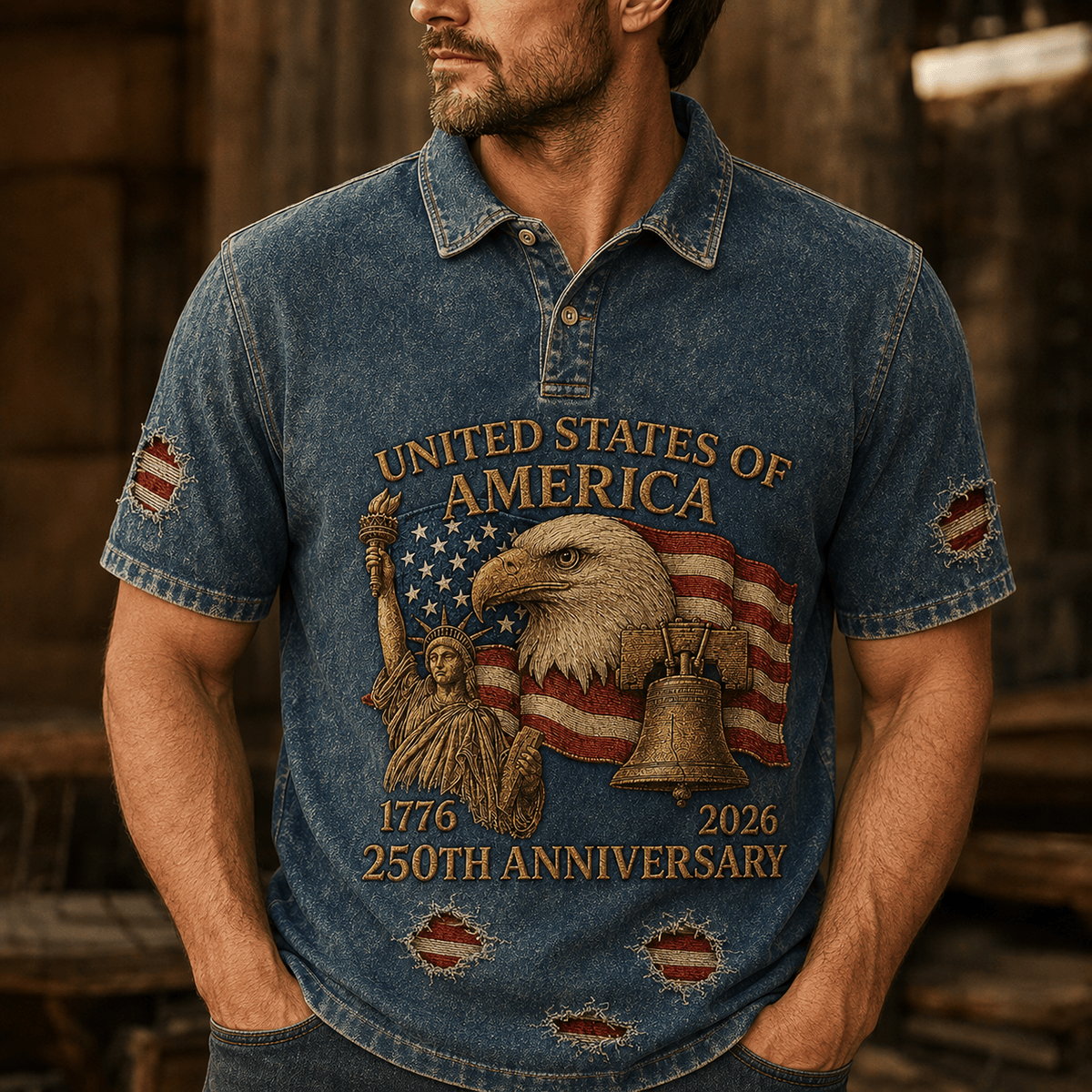 United States 250th Anniversary Printed Polo Shirt, Patriotic Eagle Graphic, Father’s Day Gift for Dad, America Top
