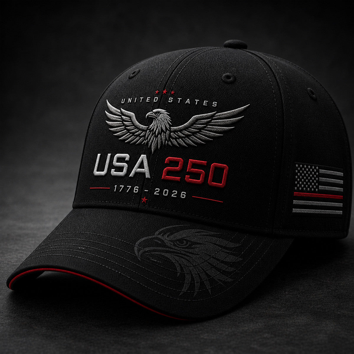 USA 250 Bald Eagle Printed Cap, American Flag Patriotic Hat, Father’s Day Gift for Dad, Veteran Dad Gift