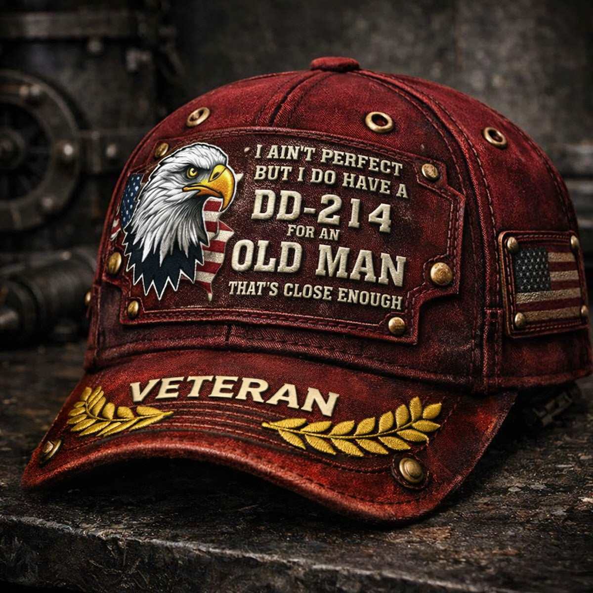 DD-214 Veteran Eagle Printed Cap, American Flag Hat, Funny Father’s Day Gift for Dad, Old Man Military Dad Gift