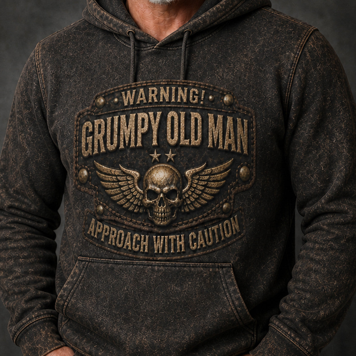 Grumpy Old Man Skull Printed Hoodie, Funny Dad Hoodie, Warning Quote, Father’s Day Gift for Dad, Grandpa Gift