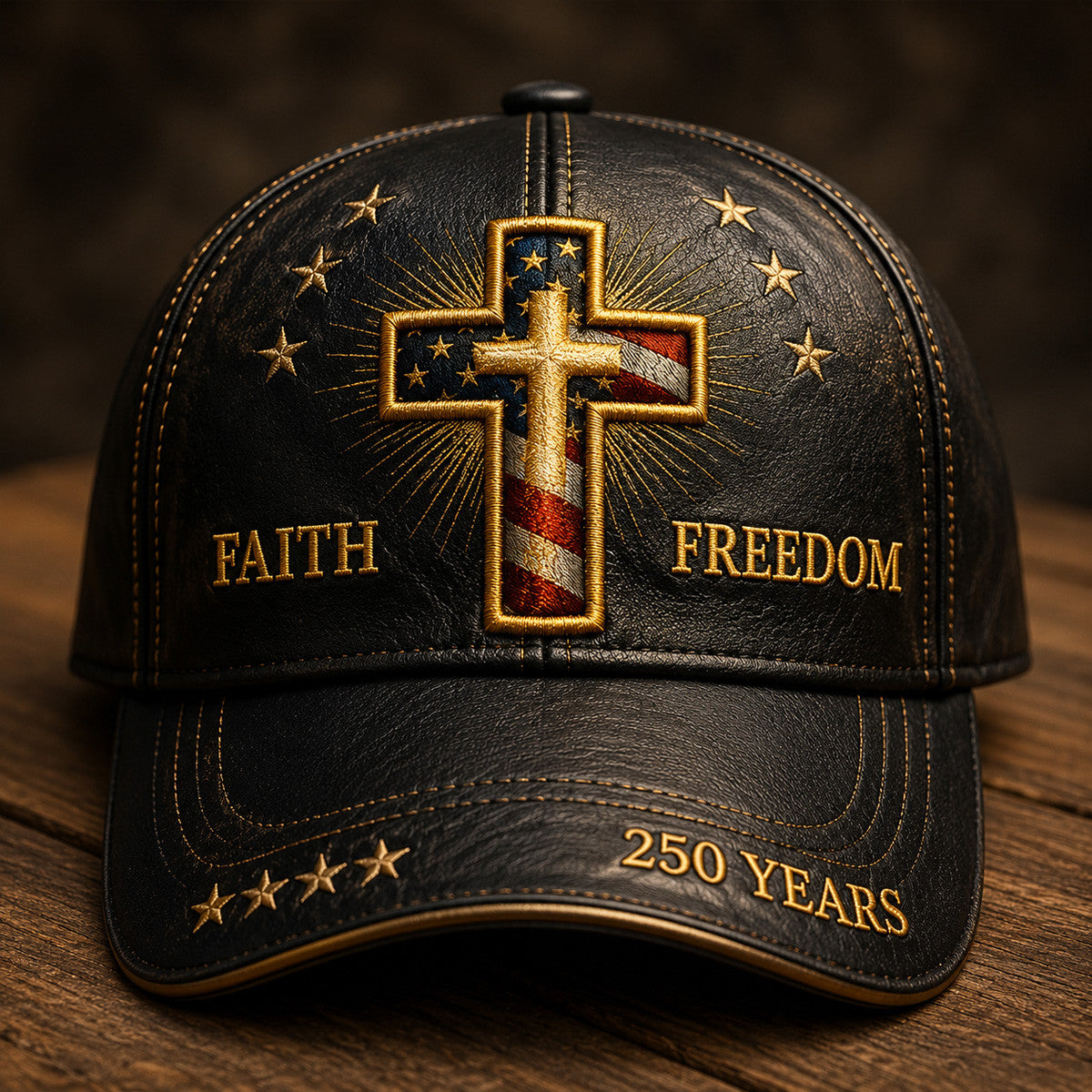 Faith Freedom Cross Printed Cap, American Flag Christian Hat, USA 250 Years, Patriotic Father’s Day Gift for Dad, Veteran Dad