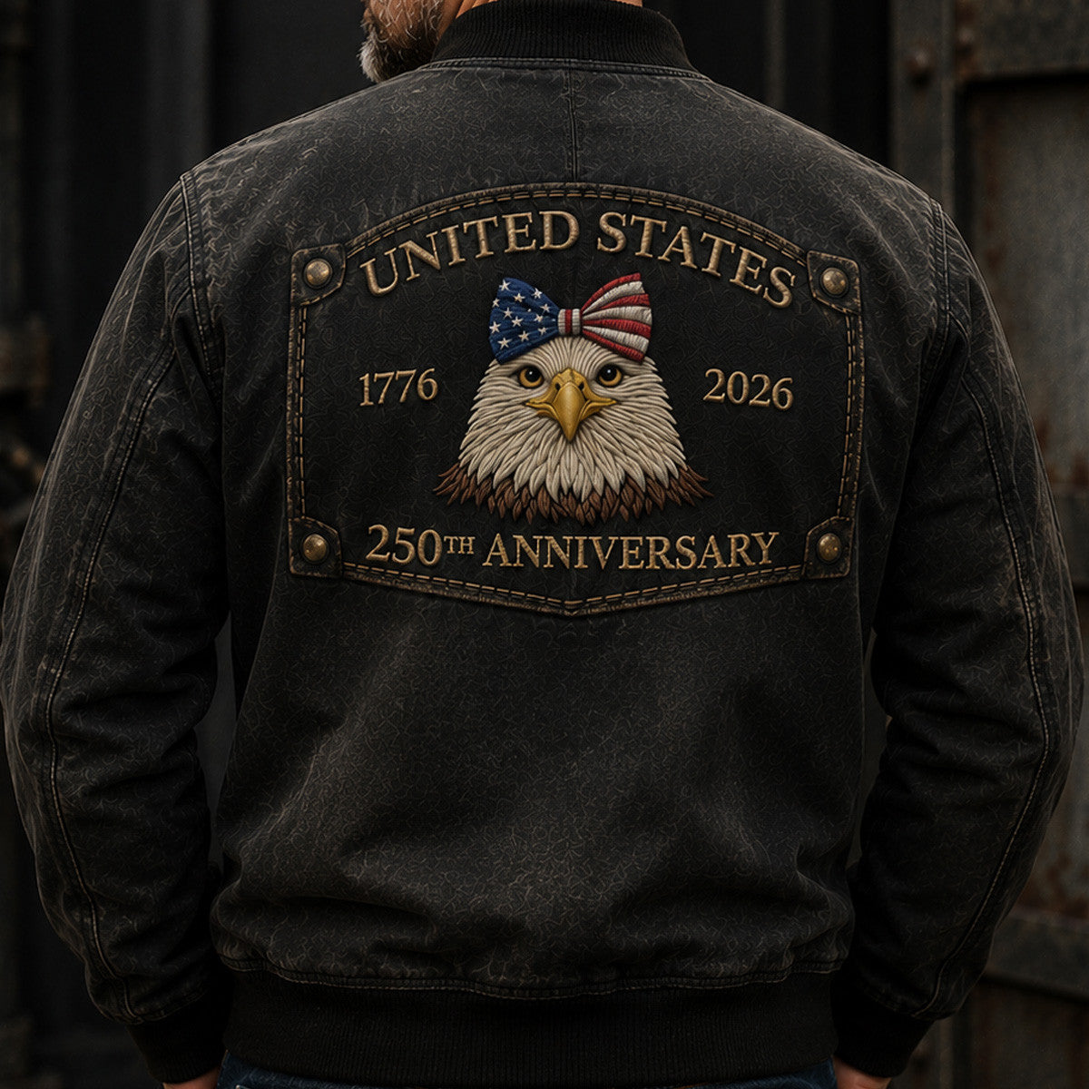 USA 250th Anniversary Eagle Printed Bomber Jacket, American Flag Jacket, Patriotic 1776 2026, Father’s Day Gift for Dad, Veteran Gift