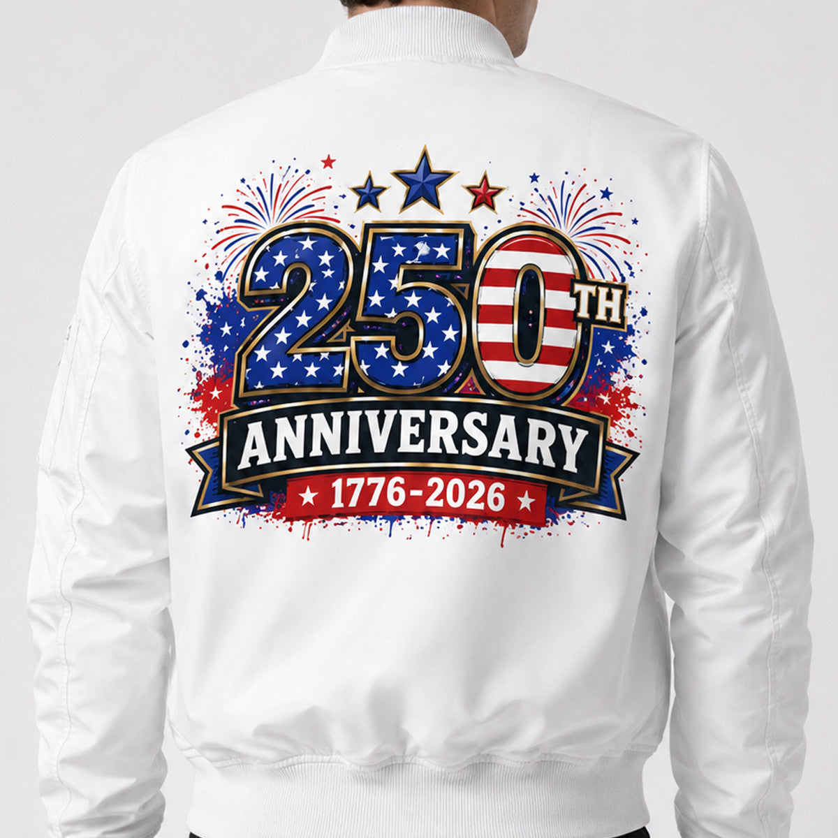 USA 250th Anniversary Printed Bomber Jacket, 1776 2026 Patriotic American Flag Jacket, Father’s Day Gift for Dad, Veteran Men Gift
