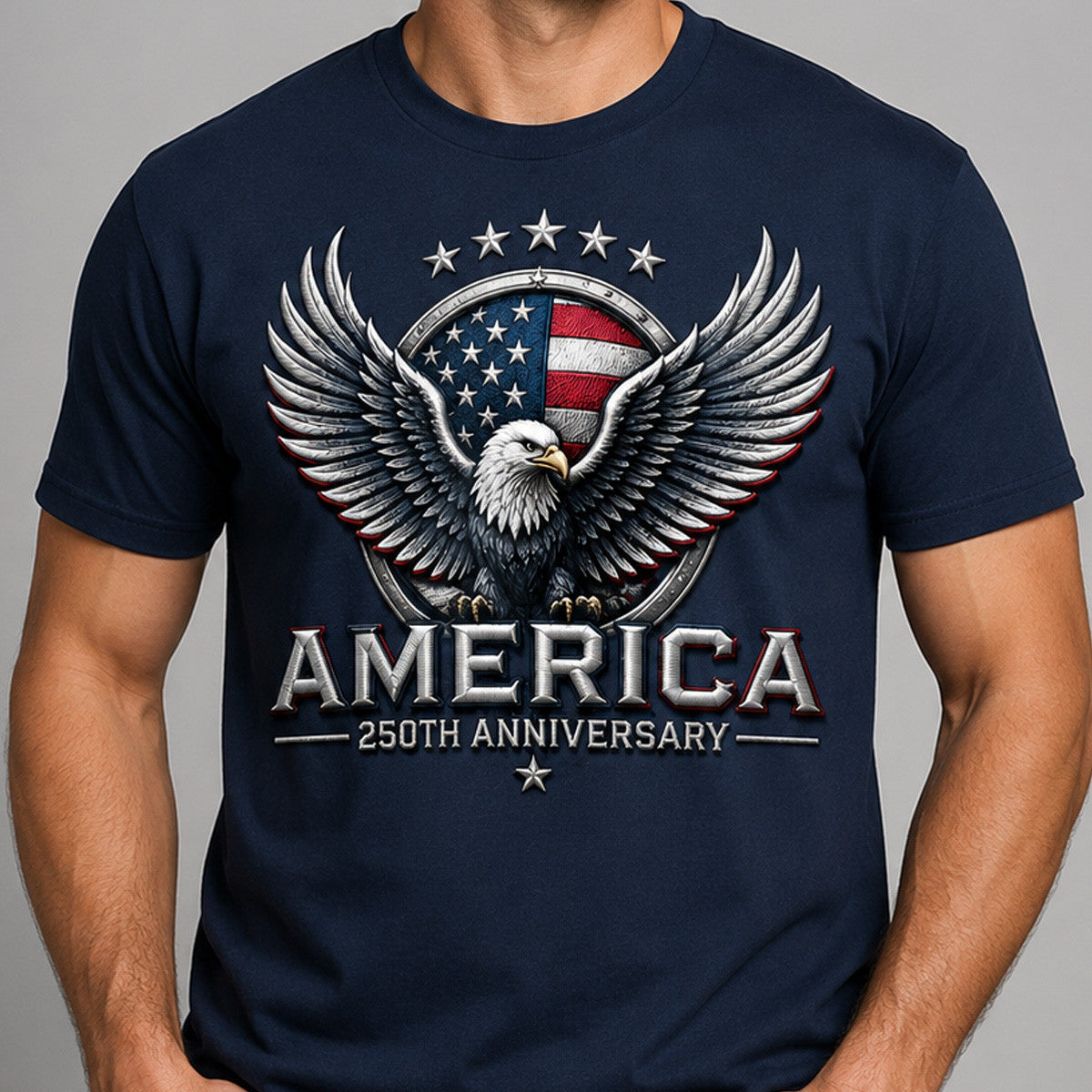 America Eagle Printed T-Shirt, USA 250th Anniversary Shirt, Patriotic American Flag, Father’s Day Gift for Dad, Veteran Gift