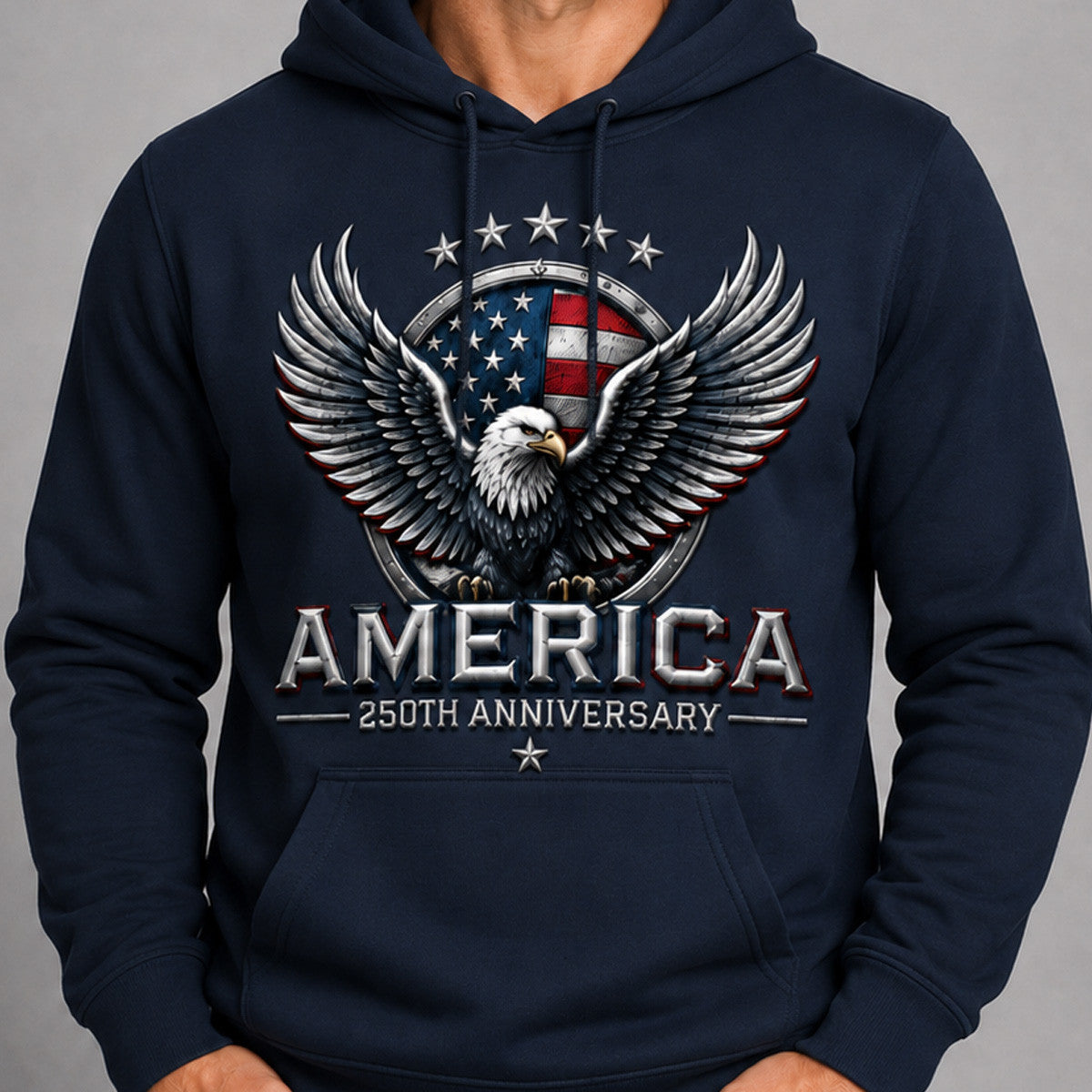 America Eagle Printed Hoodie, USA 250th Anniversary Hooded Shirt, Patriotic American Flag, Father’s Day Gift for Dad, Veteran Gift