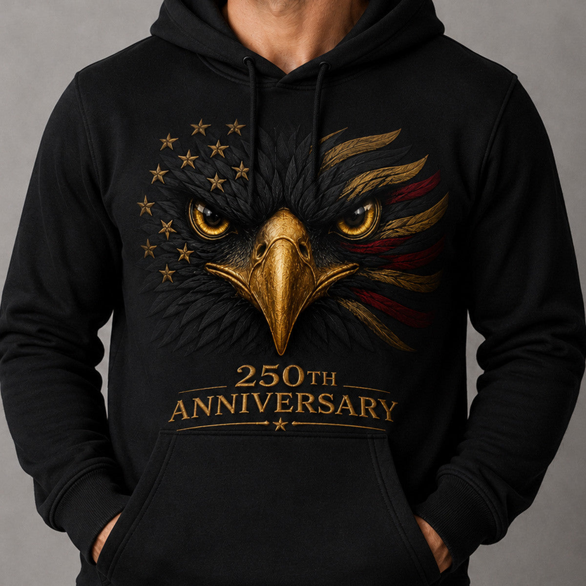 American Eagle Printed Hoodie, USA 250th Anniversary Hooded Shirt, Patriotic 1776 2026, Father’s Day Gift for Dad, Veteran Gift