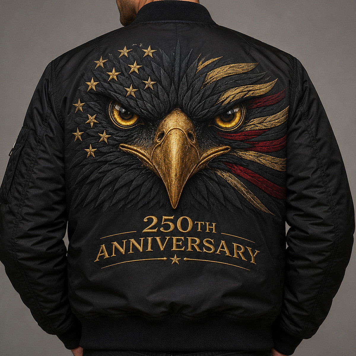 American Eagle Printed Bomber Jacket, USA 250th Anniversary Patriotic Jacket, 1776 2026, Father’s Day Gift for Dad, Veteran Men Gift