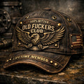 Old Fuckers Club Lifetime Member Printed Cap, Father’s Day Gift for Dad, Vintage Biker Eagle Wings USA Flag Design
