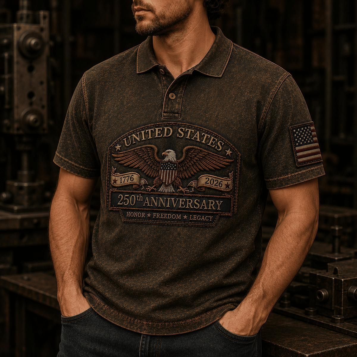 USA 250th Anniversary printed Polo Shirt, Patriotic Eagle American Flag, Father’s Day Gift for Dad, Veteran Men Gift, Independence Day