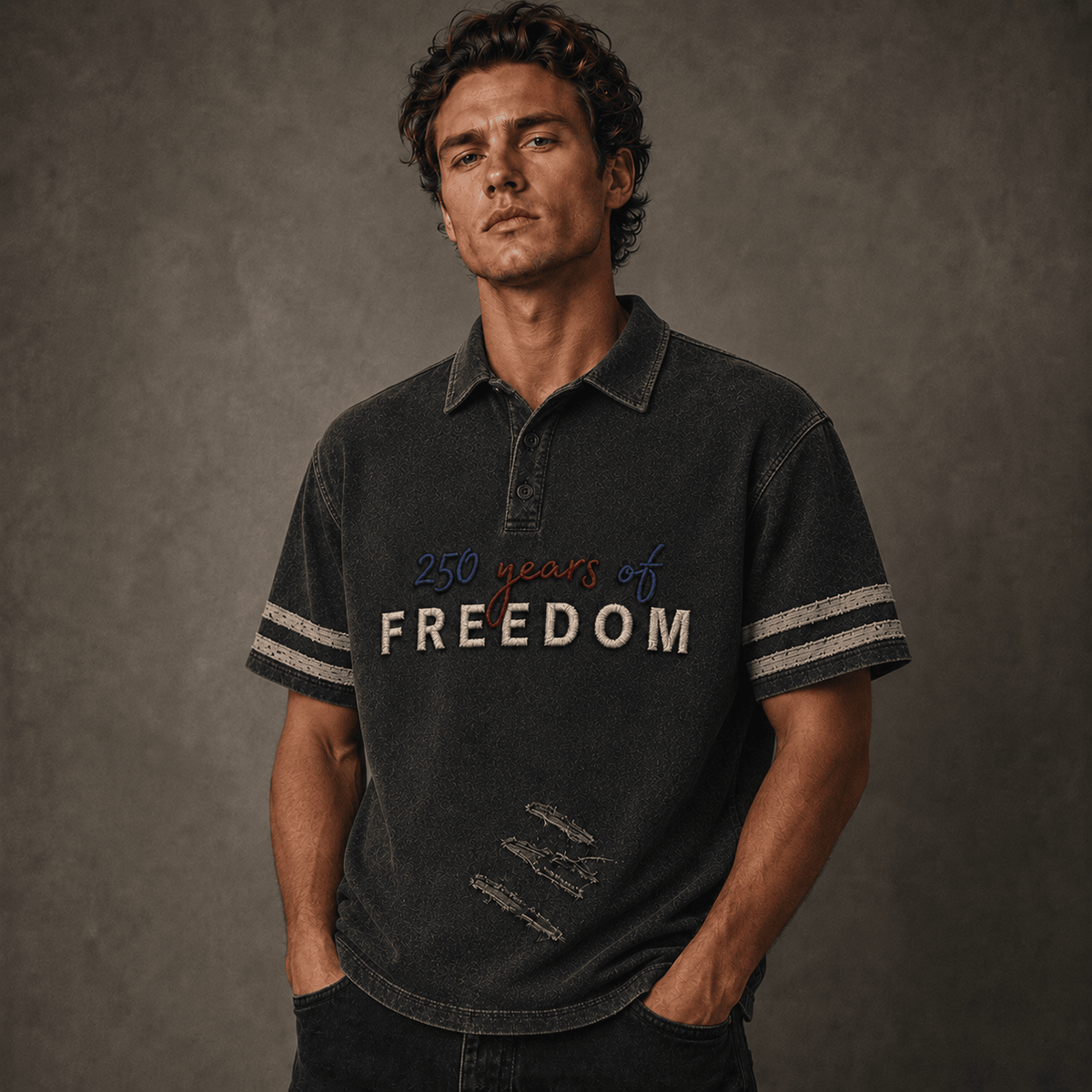 250 Years of Freedom printed Polo Shirt, USA Patriotic American Flag, Father’s Day Gift for Dad, Veteran Gift for Men, US Independence Day