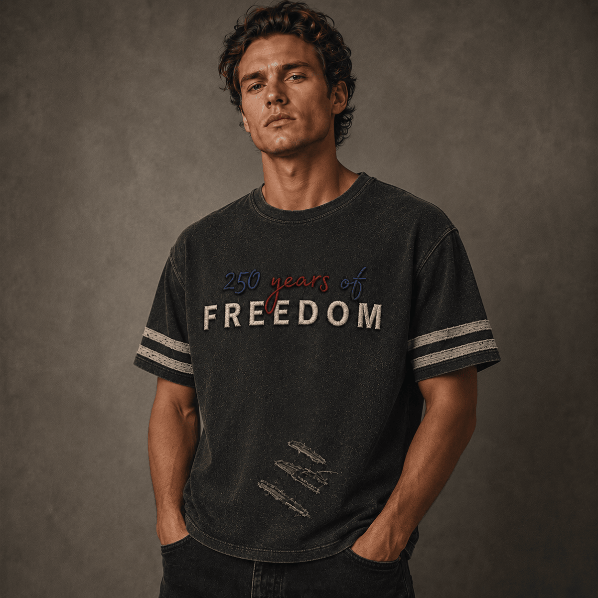 250 Years of Freedom printed T-Shirt, USA Patriotic American Flag Tee, Father’s Day Gift for Dad, Veteran Gift for Men, US Independence Day