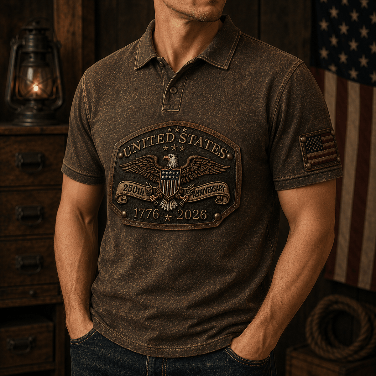 United States 250th Anniversary printed Polo Shirt, Patriotic Eagle American Flag, Father’s Day Gift for Dad, Veteran Men Gift, 1776 2026 US