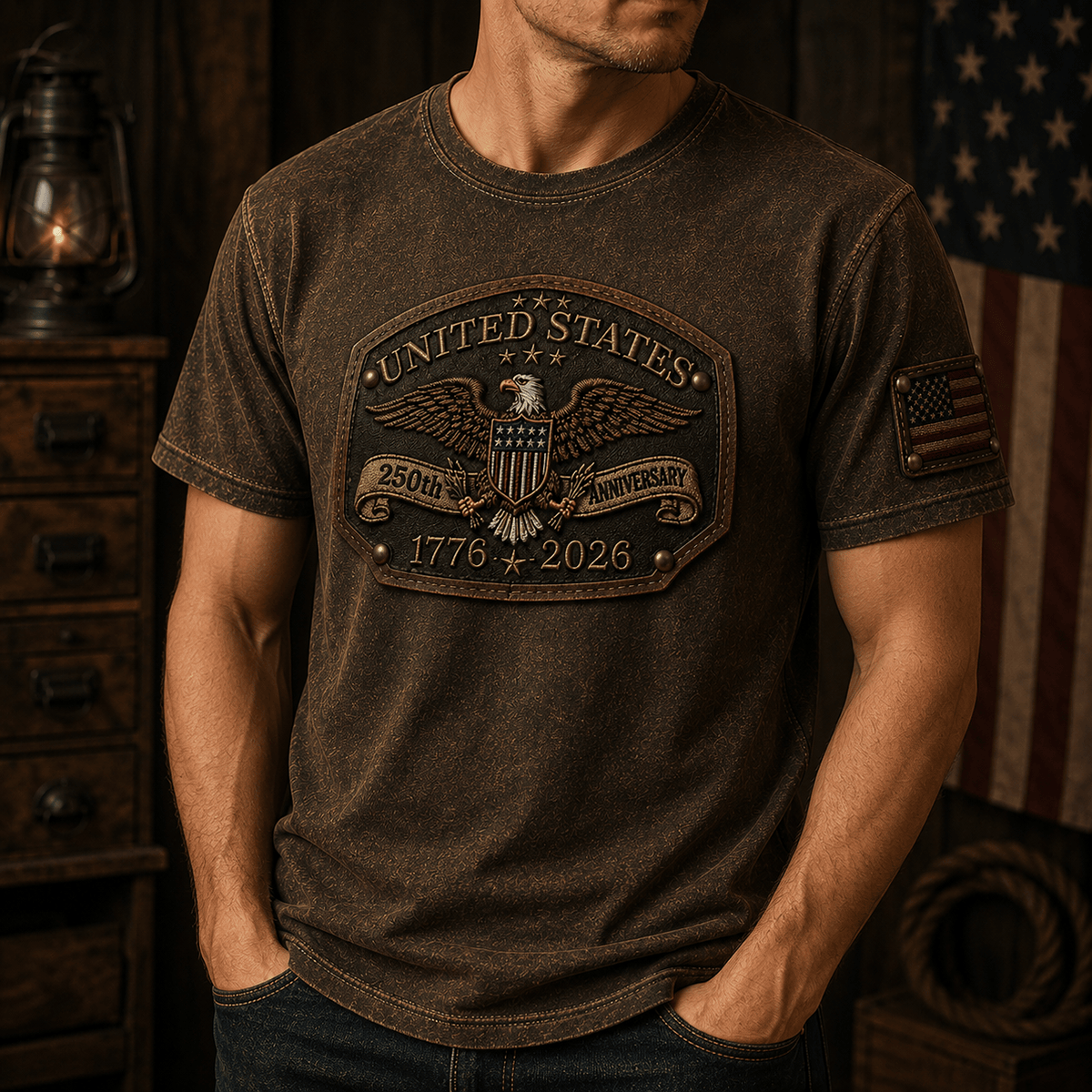 United States 250th Anniversary printed T-Shirt, Patriotic Eagle American Flag Shirt, Father’s Day Gift for Dad, Veteran Men Gift, 1776 2026