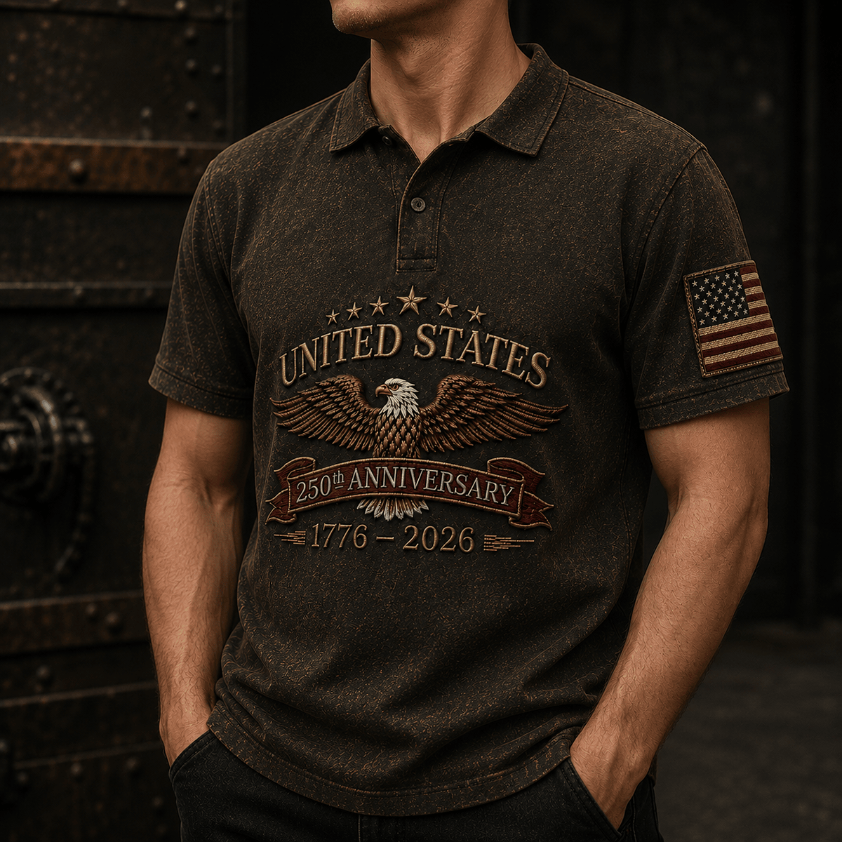 United States 250th Anniversary Eagle printed Polo Shirt, Patriotic USA Flag Shirt, Father's Day Gift for Dad, Veteran Dad Gift